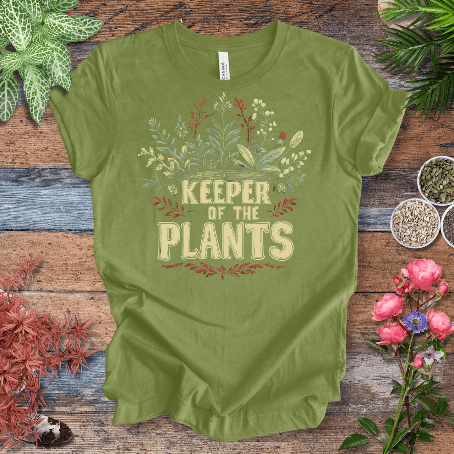 Printify T-Shirt Heather Green / S Keeper of the Plants – Vintage Floral Edition | Eco-Friendly Tee