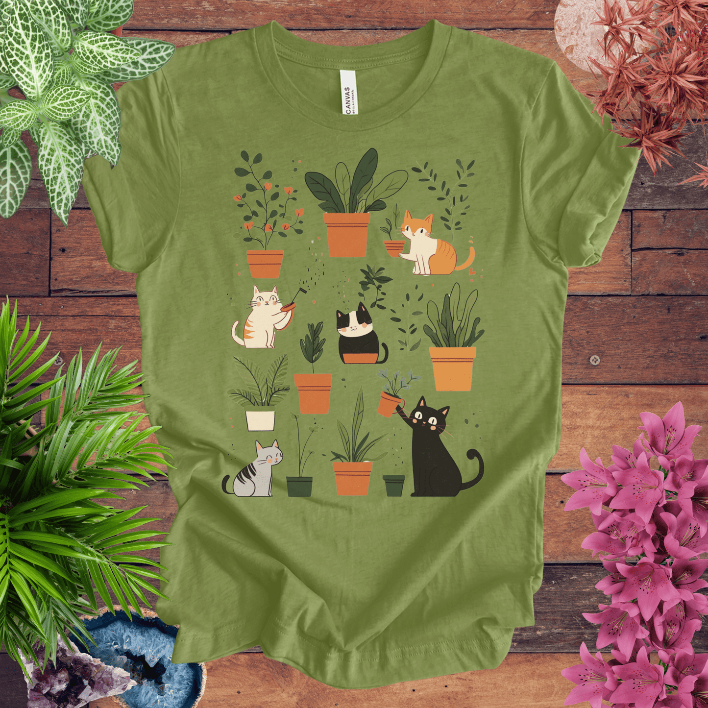 Printify T-Shirt Heather Green / S Kittens Tending Their Garden T-Shirt