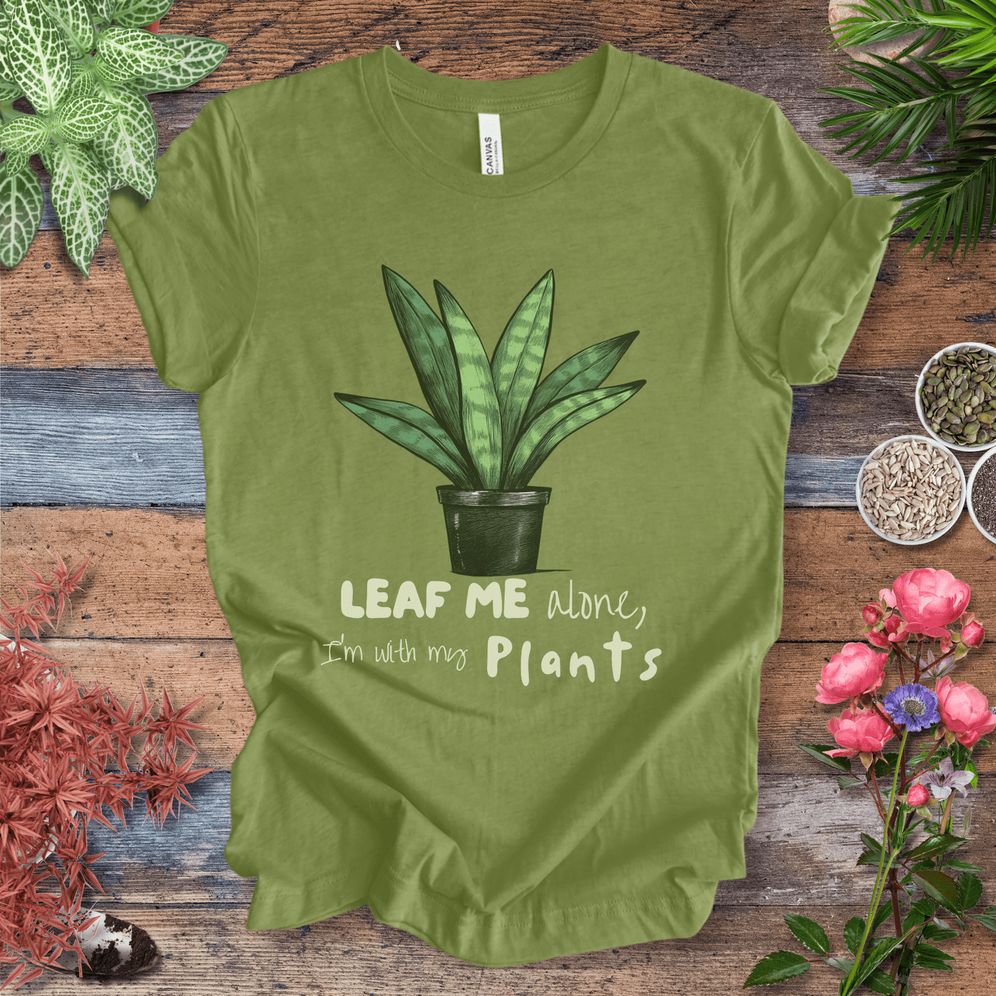 Printify T-Shirt Heather Green / S "Leaf Me Alone" Funny Snake Plant Lover T-Shirt