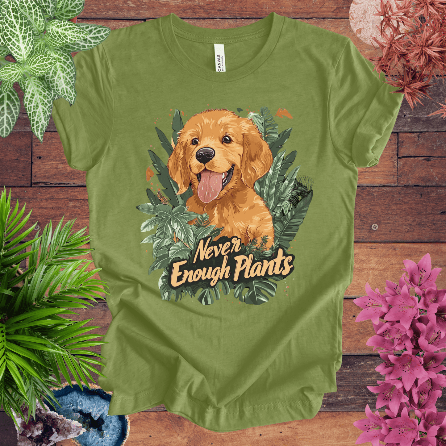Printify T-Shirt Heather Green / S Never Enough Plants - Golden Retriever Edition T-Shirt