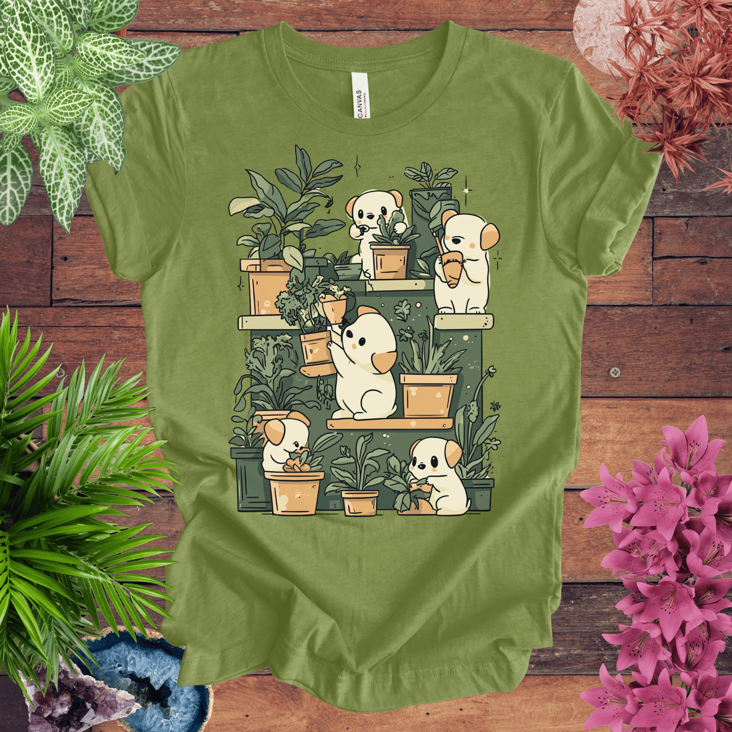 Printify T-Shirt Heather Green / S Puppy Gardeners - Potting Party T-Shirt