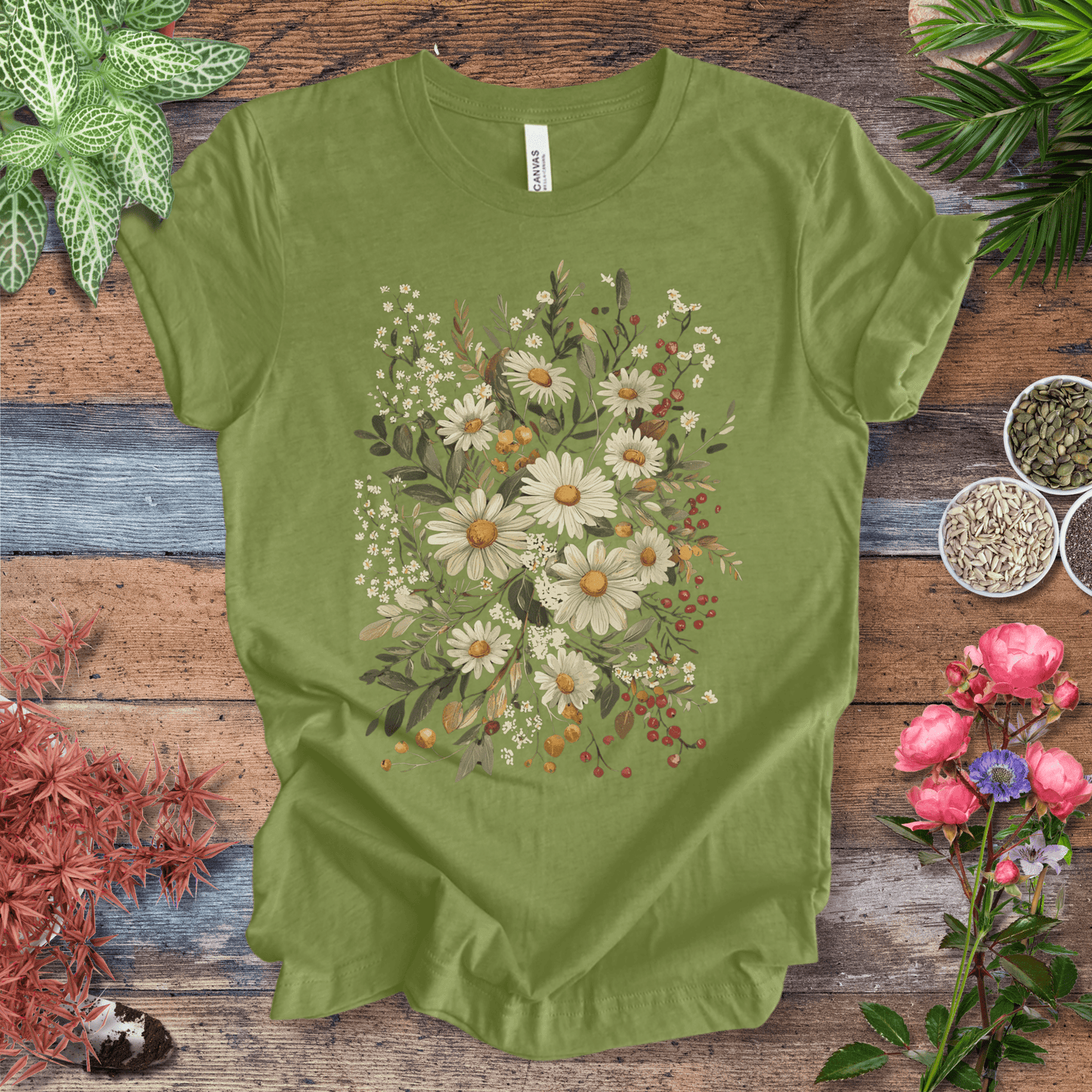 Printify T-Shirt Heather Green / S Rustic Daisy Bouquet Vintage T-Shirt