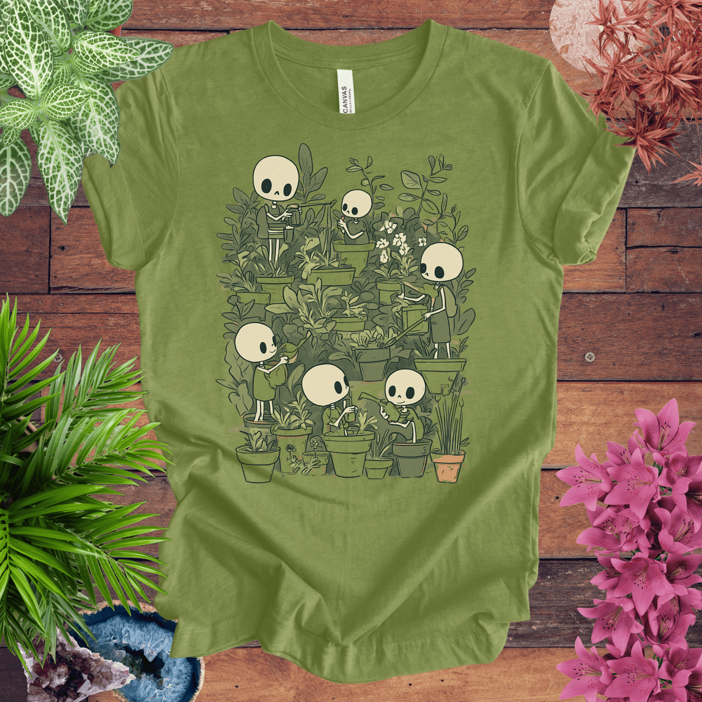 Printify T-Shirt Heather Green / S Skeleton Gardener - Eternal Green Thumb T-Shirt
