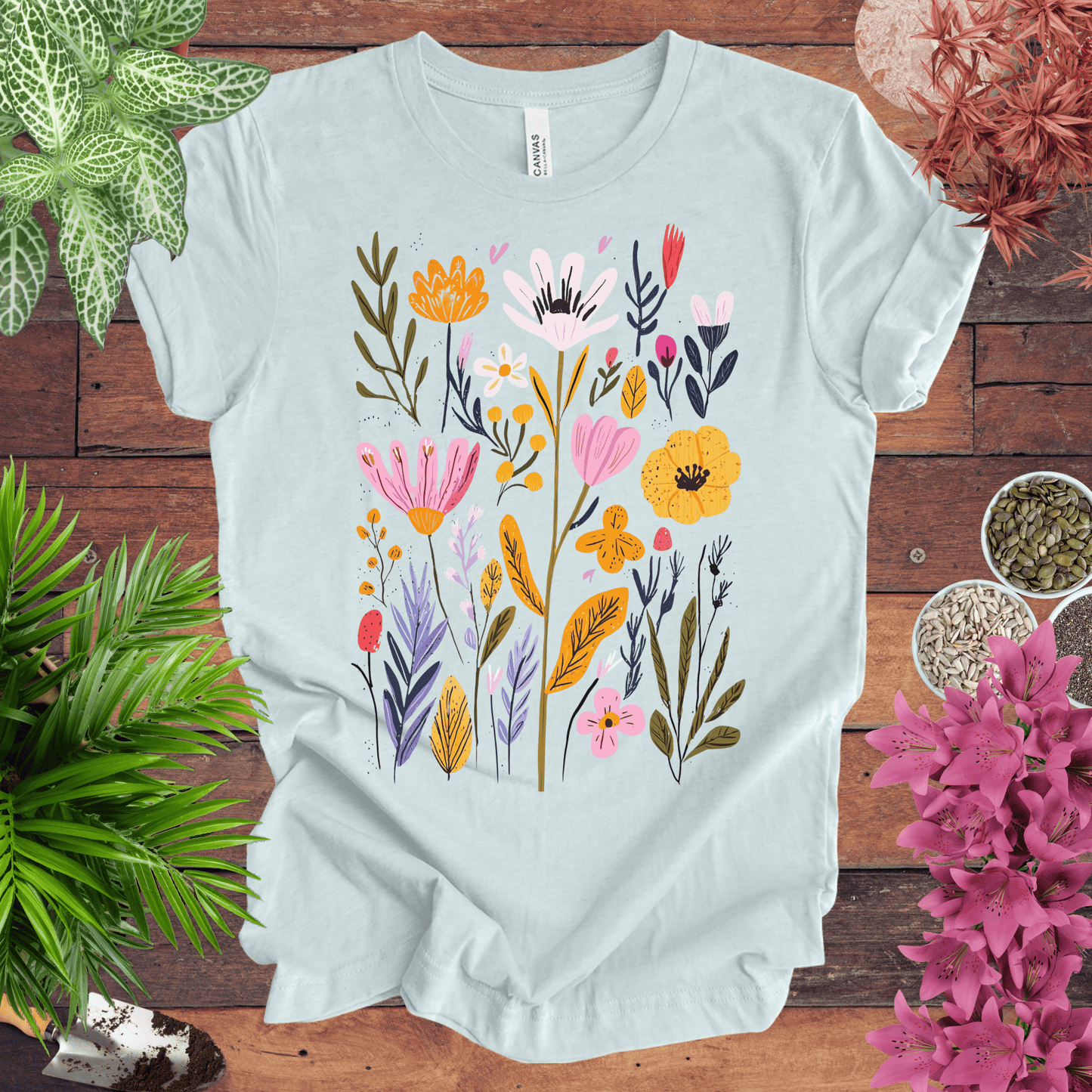 Printify T-Shirt Heather Ice Blue / S Whimsical Floral Bouquet T-Shirt