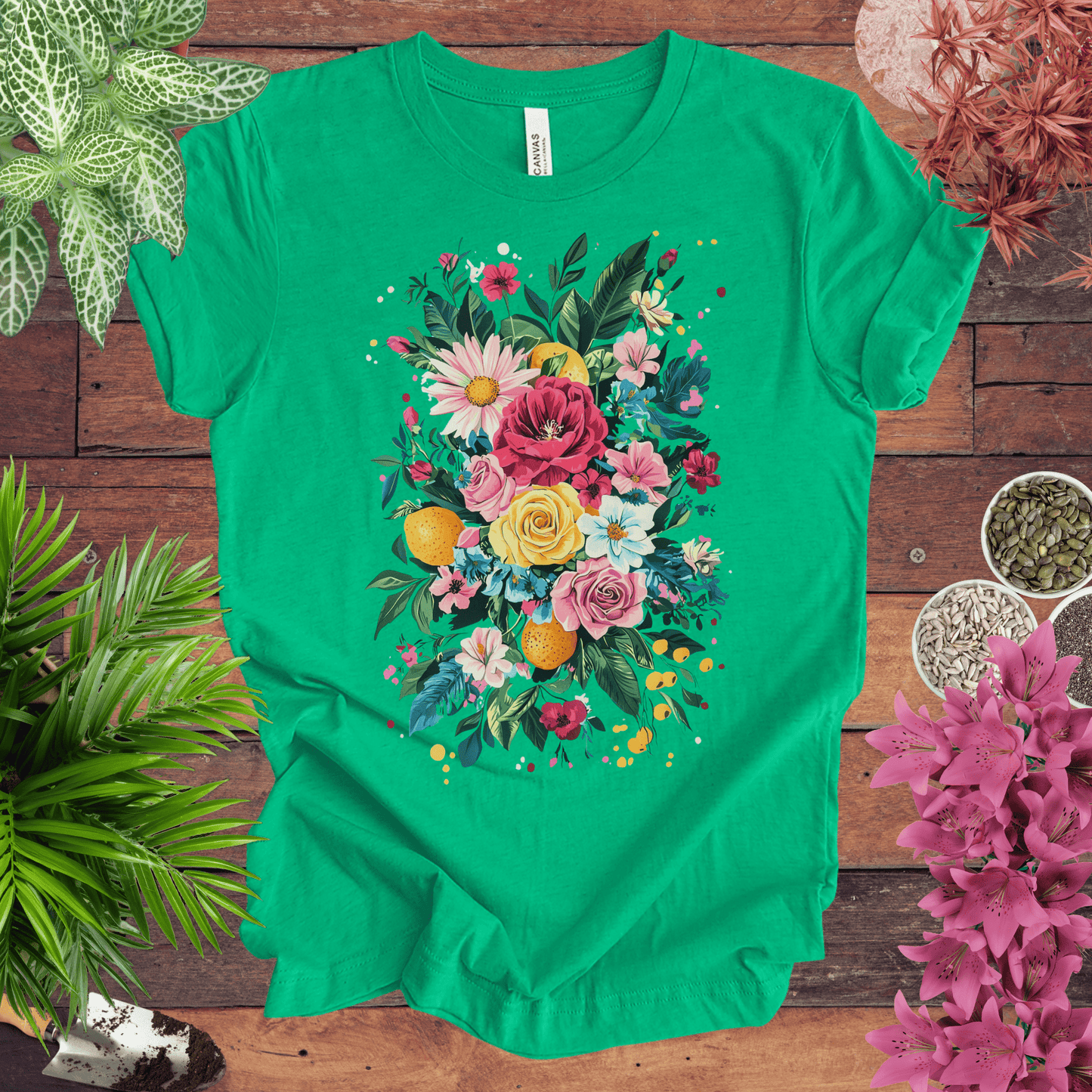 Printify T-Shirt Heather Kelly / S Vibrant Floral Citrus Bouquet T-Shirt