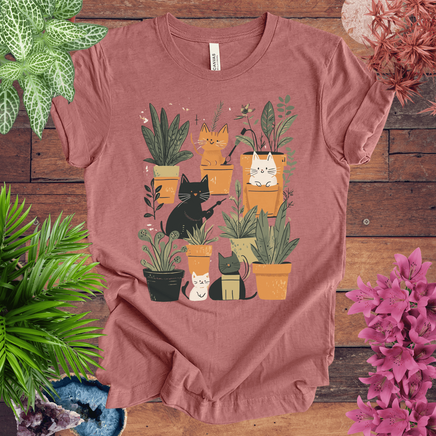 Printify T-Shirt Heather Mauve / S Feline Green Thumb T-Shirt