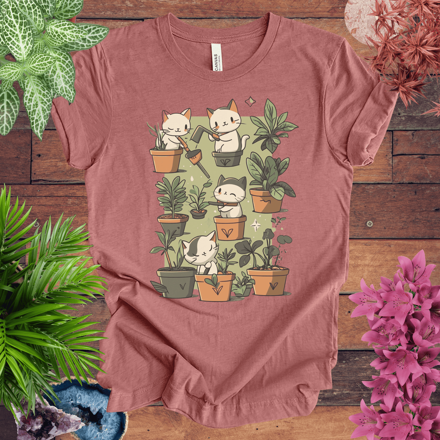 Printify T-Shirt Heather Mauve / S Kittens in the Garden T-Shirt