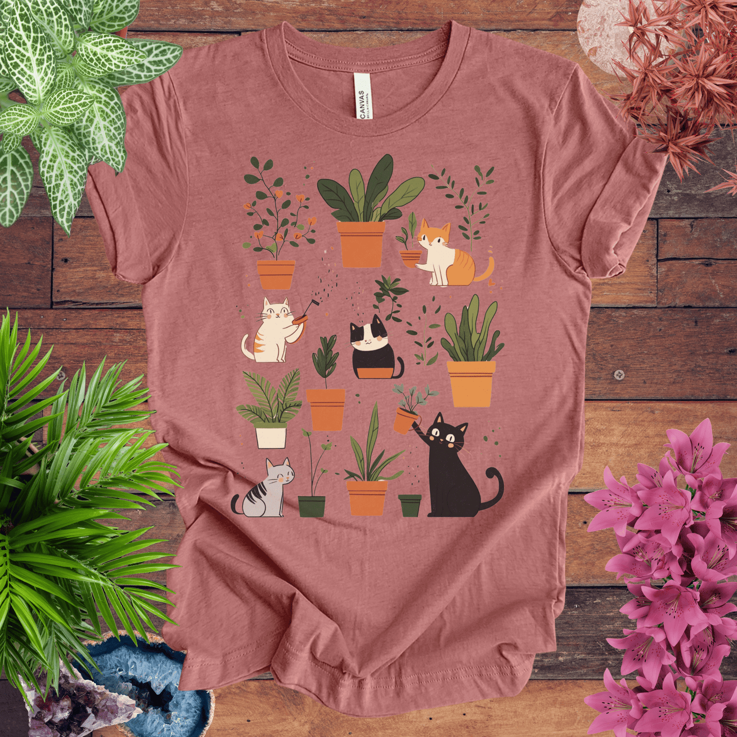 Printify T-Shirt Heather Mauve / S Kittens Tending Their Garden T-Shirt