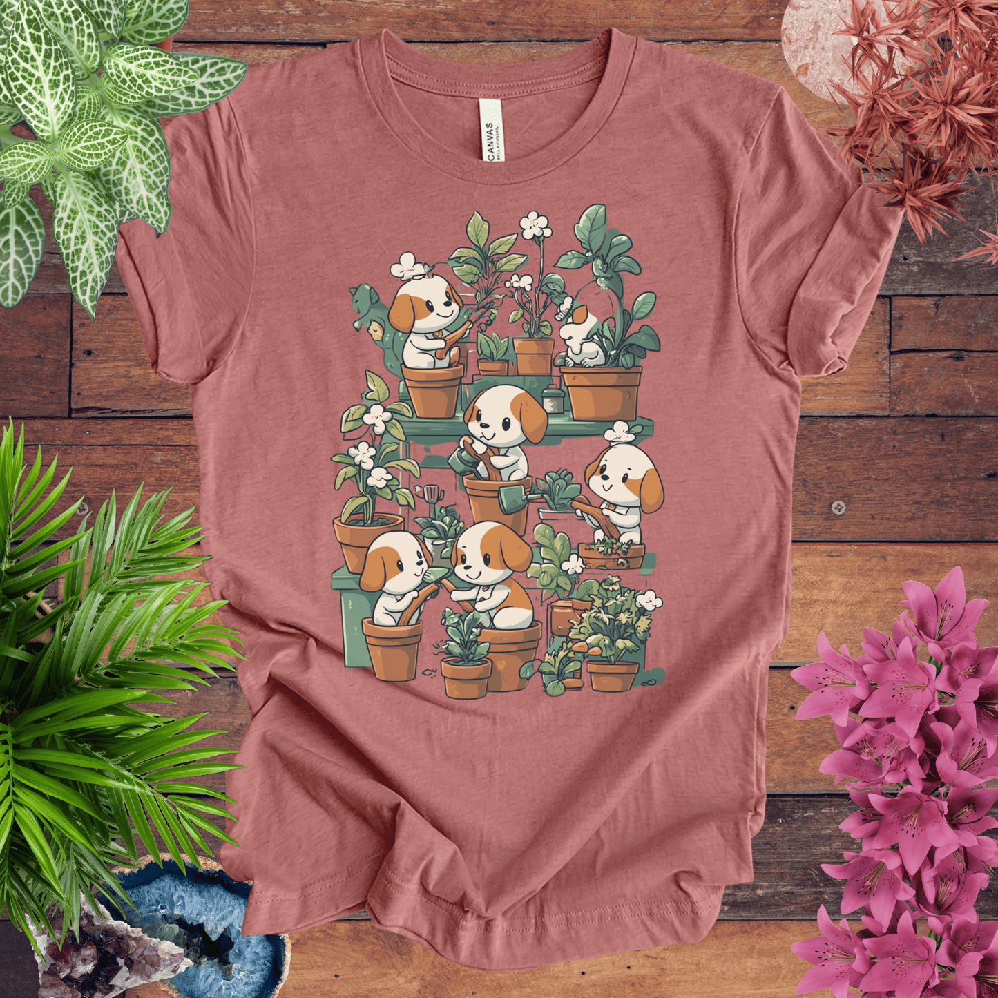 Printify T-Shirt Heather Mauve / S Puppy Garden Gathering T-Shirt