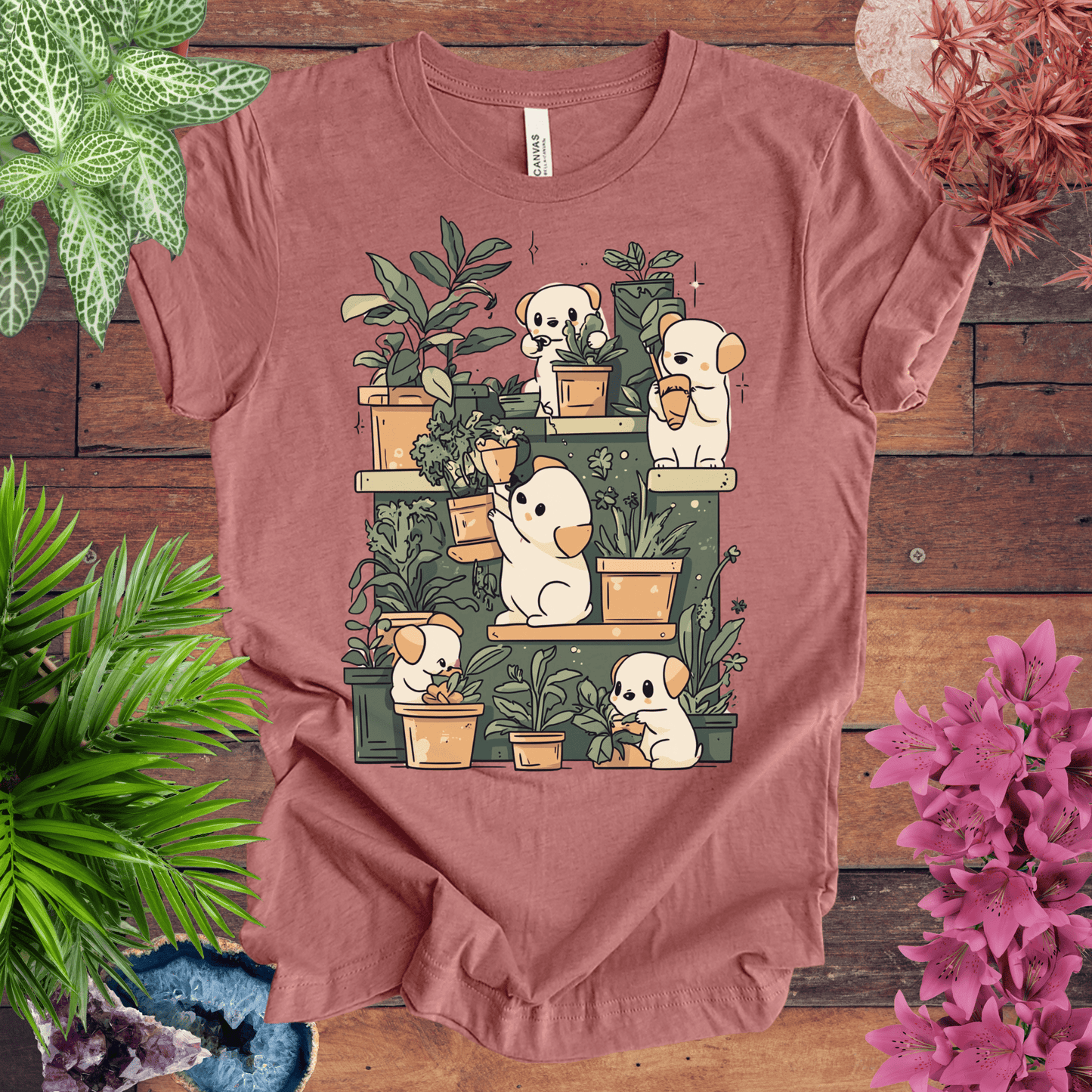 Printify T-Shirt Heather Mauve / S Puppy Gardeners - Potting Party T-Shirt