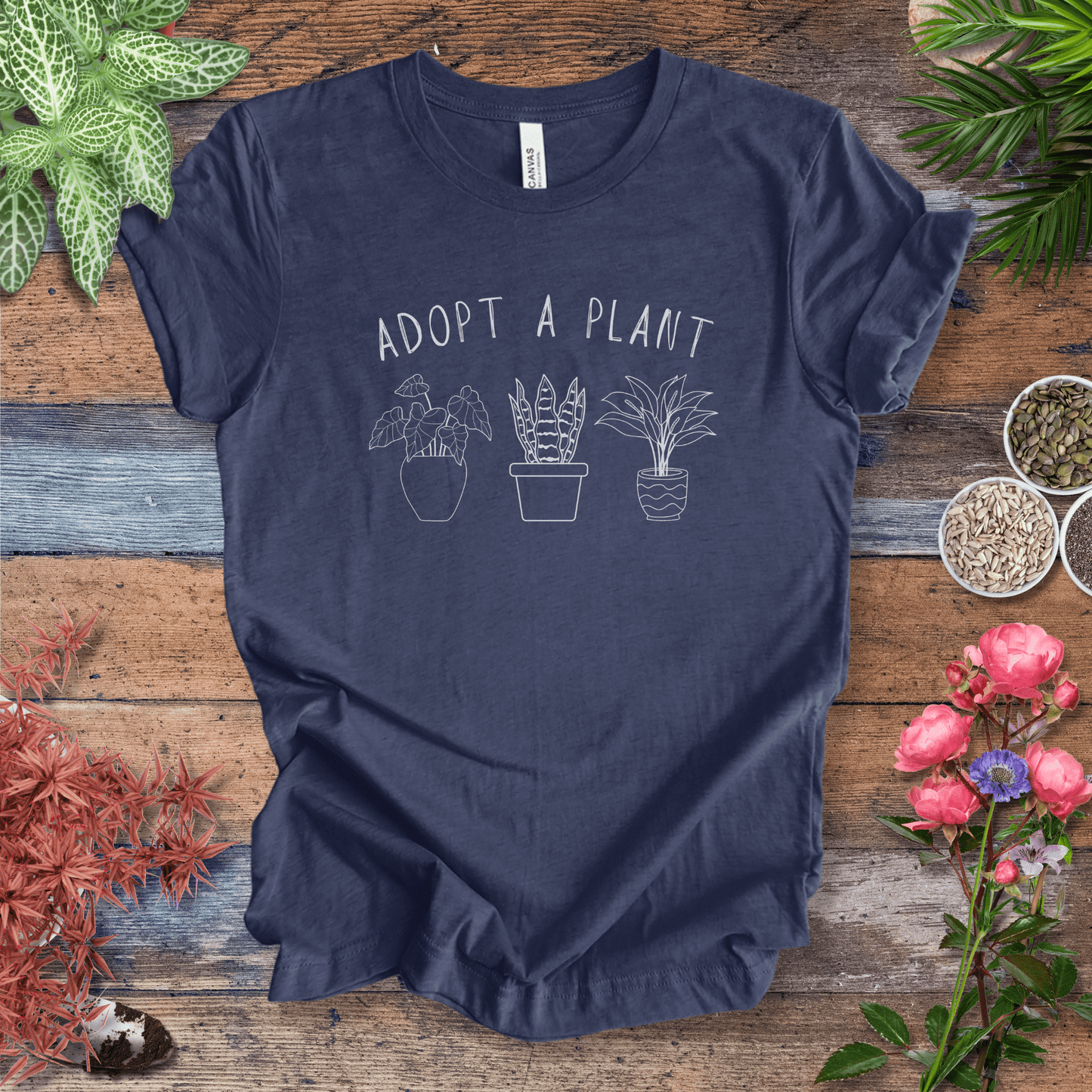Printify T-Shirt Heather Navy / S Adopt A Plant T-Shirt