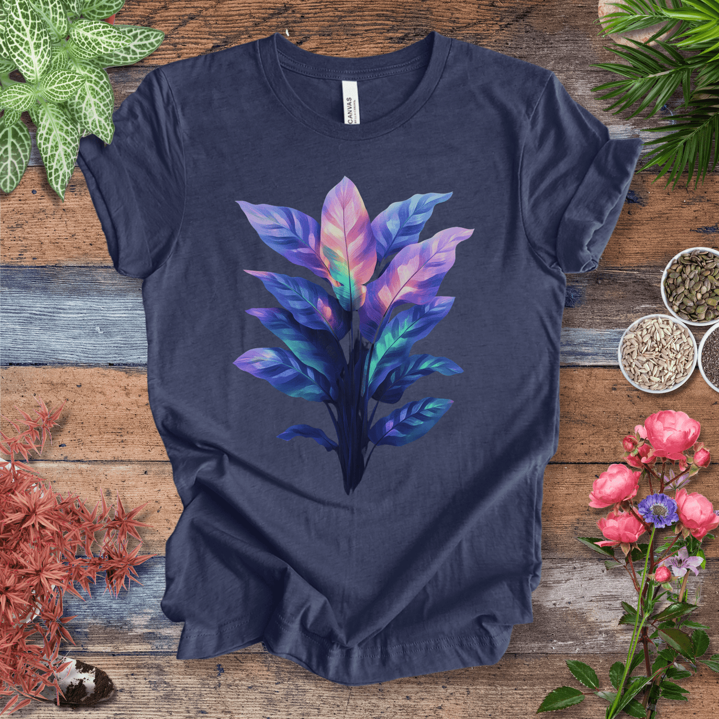 Printify T-Shirt Heather Navy / S Aurora Glow Gradient Leaf T-Shirt