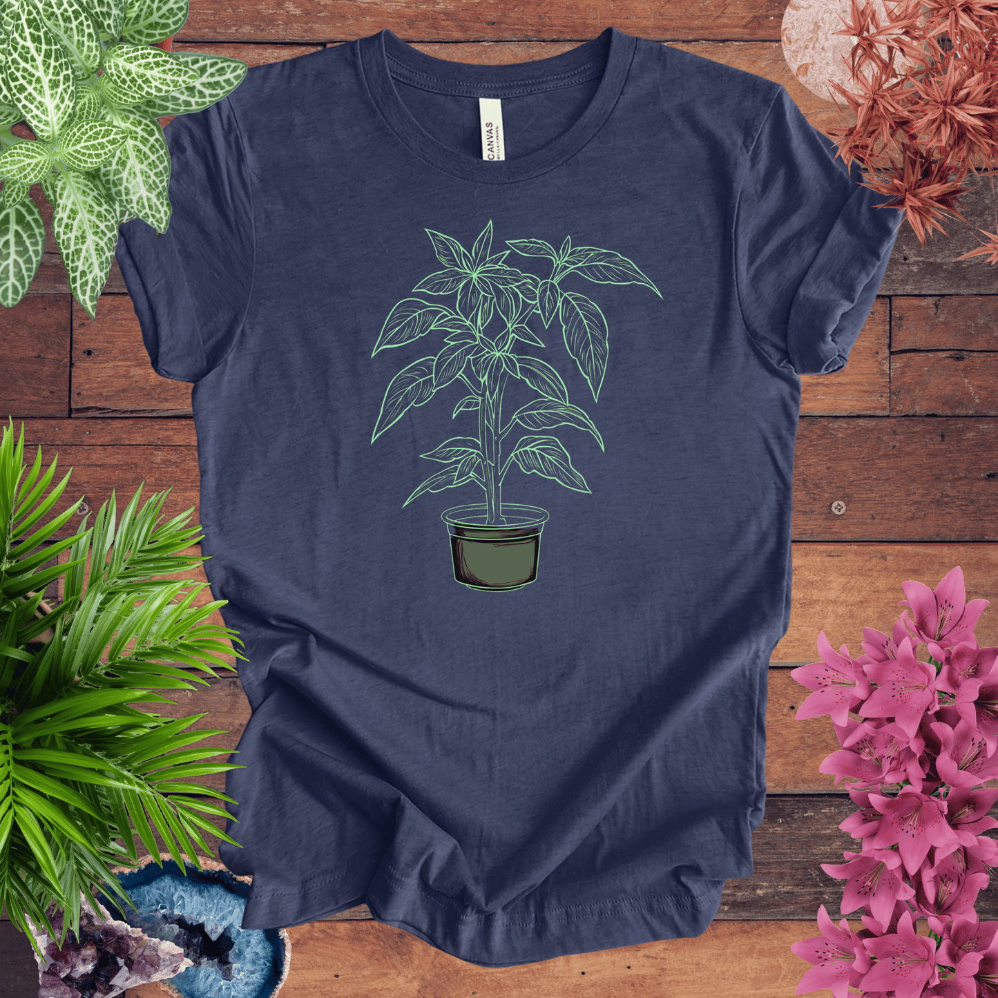 Printify T-Shirt Heather Navy / S Basil Plant Outline T-Shirt