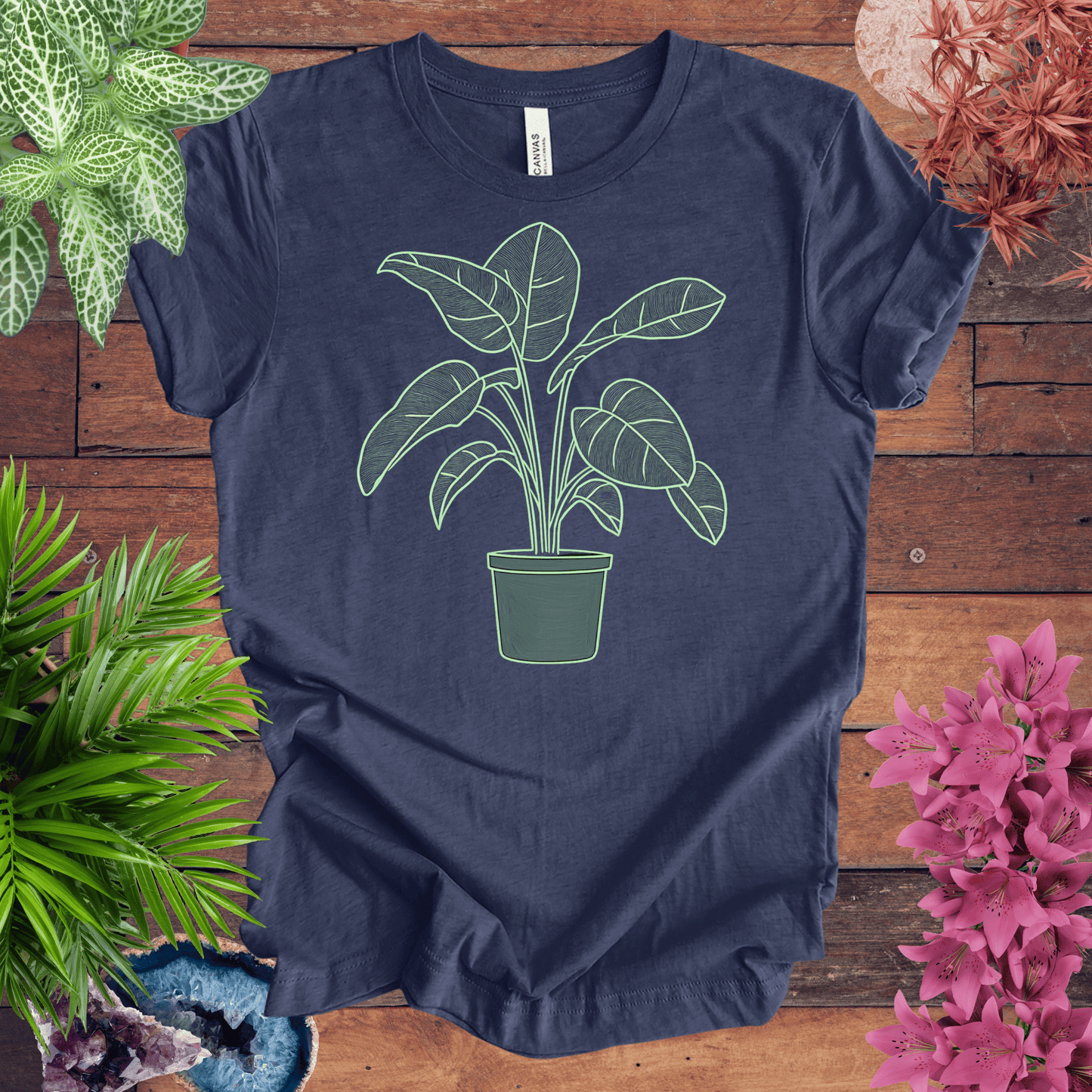 Printify T-Shirt Heather Navy / S Bird of Paradise Plant Outline T-Shirt