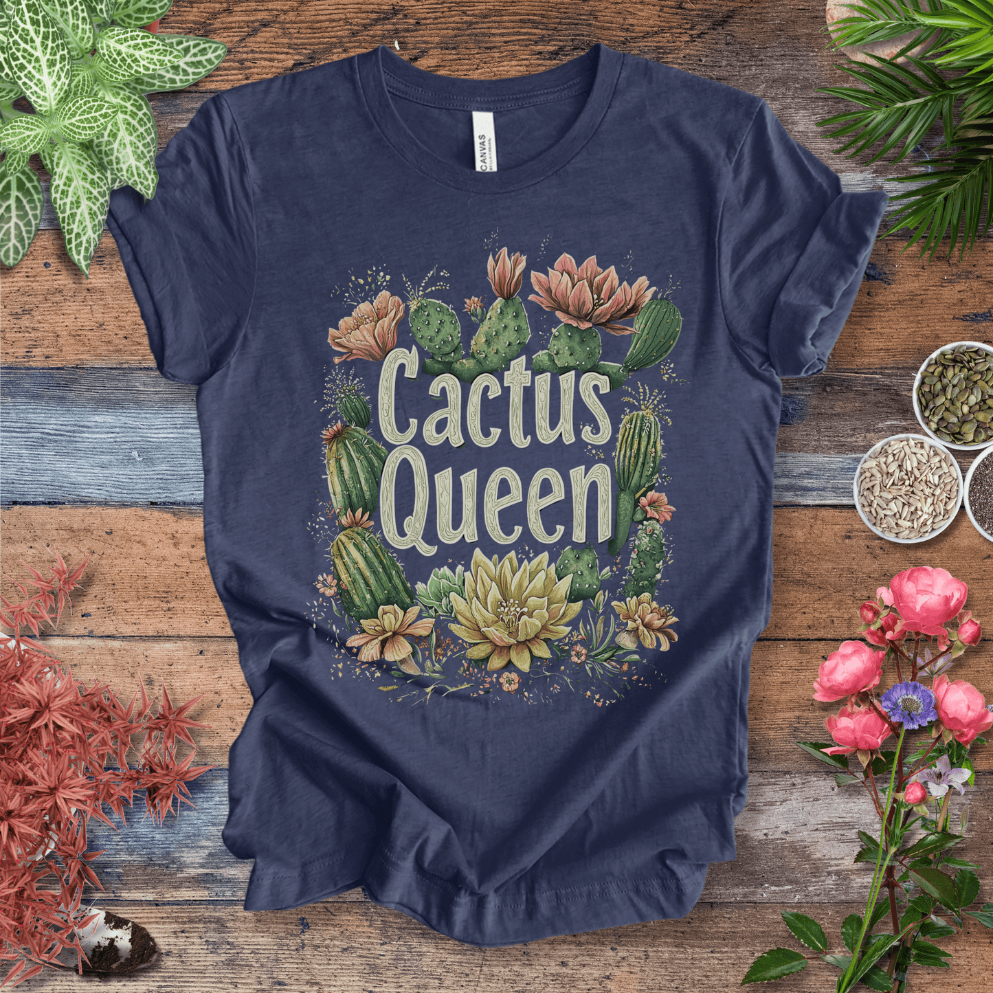 Printify T-Shirt Heather Navy / S Cactus Queen Floral T-Shirt