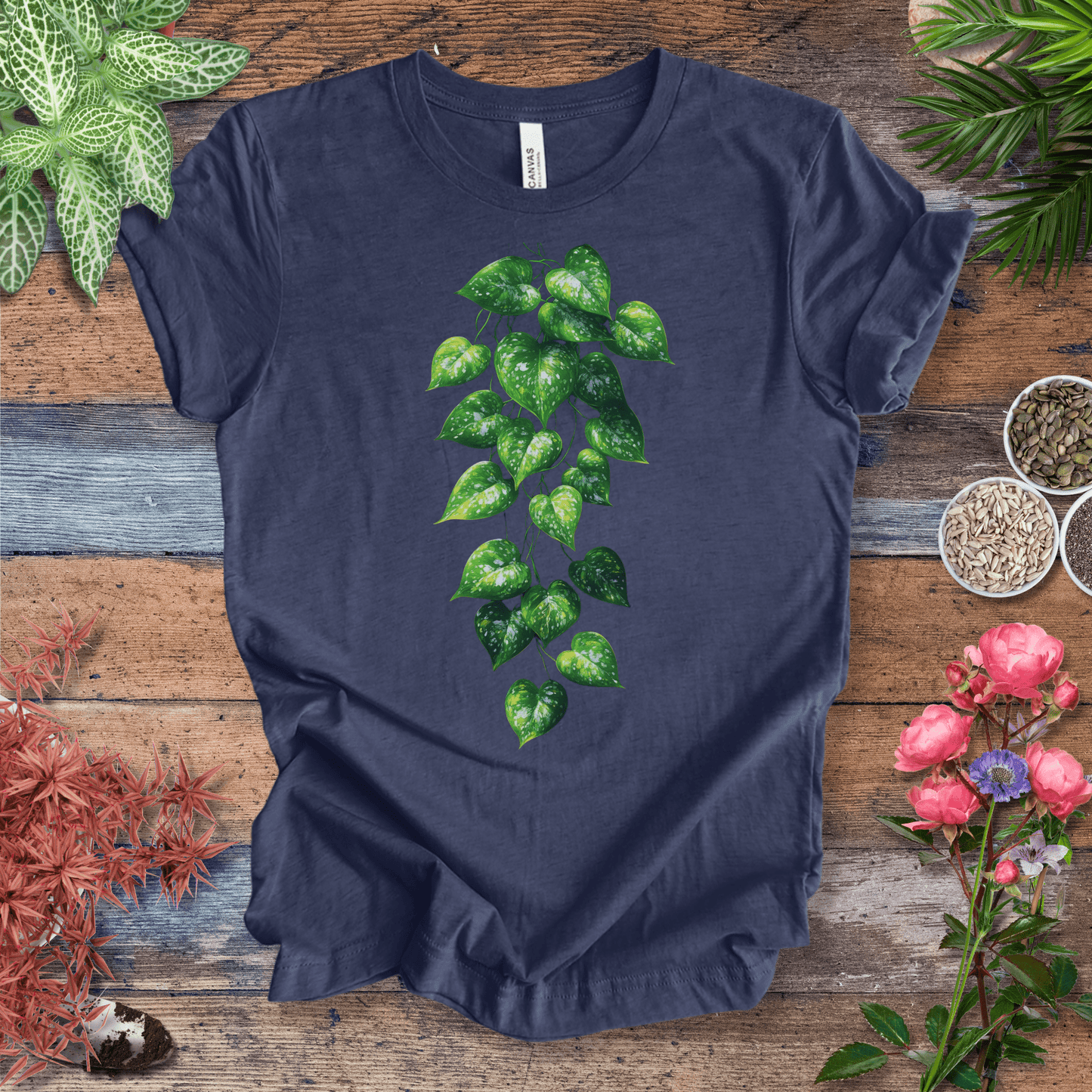 Printify T-Shirt Heather Navy / S Cascading Ivy Leaf T-Shirt