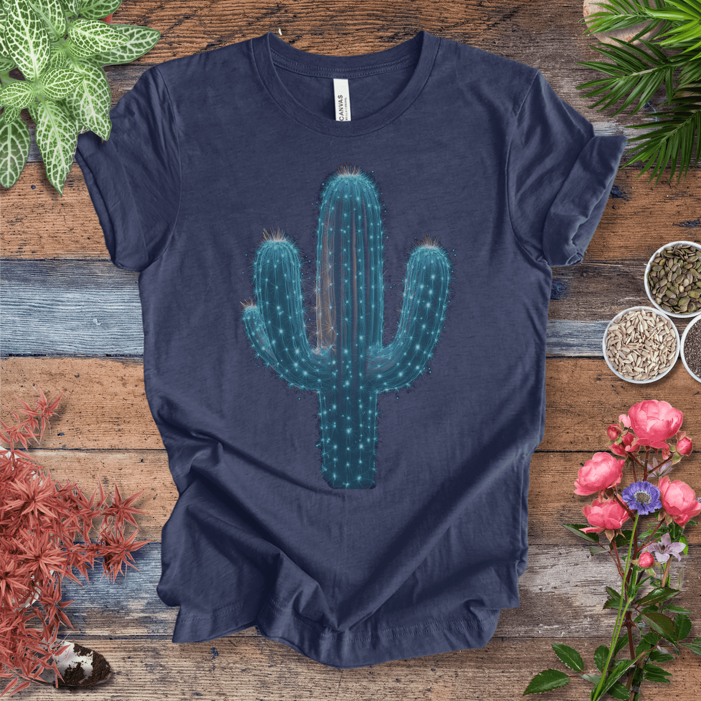 Printify T-Shirt Heather Navy / S Cosmic Cactus Glow T-Shirt