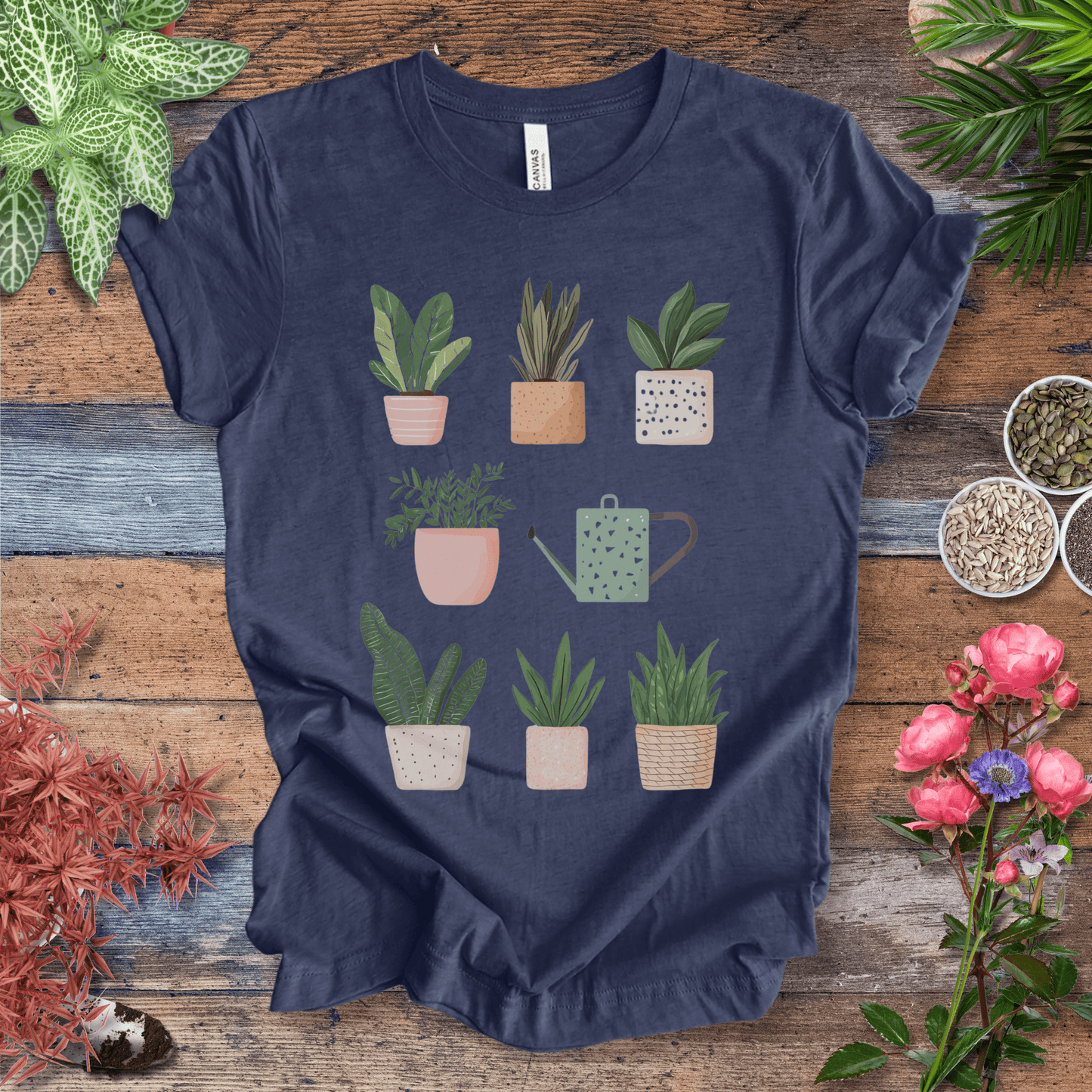 Printify T-Shirt Heather Navy / S Cute Potted Plant Collection Minimalist T-Shirt