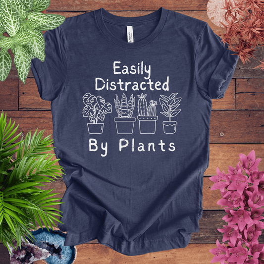 Printify T-Shirt Heather Navy / S Easily Distracted by Plants T-Shirt