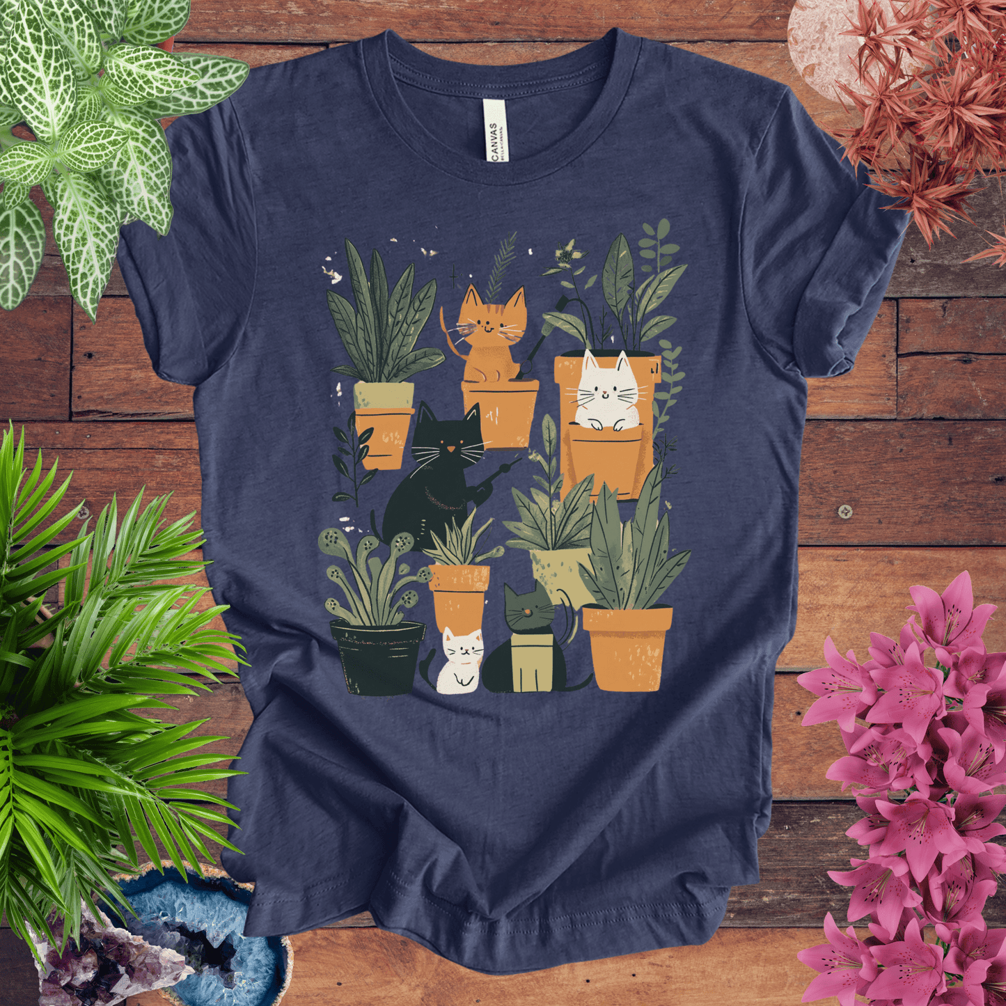 Printify T-Shirt Heather Navy / S Feline Green Thumb T-Shirt
