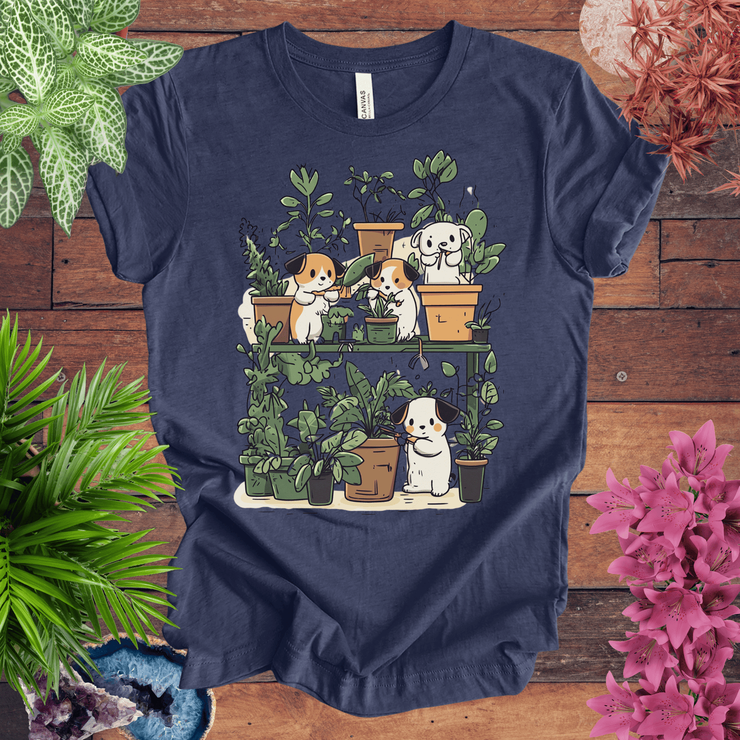 Printify T-Shirt Heather Navy / S Green Paws - Puppy Plant Care T-Shirt