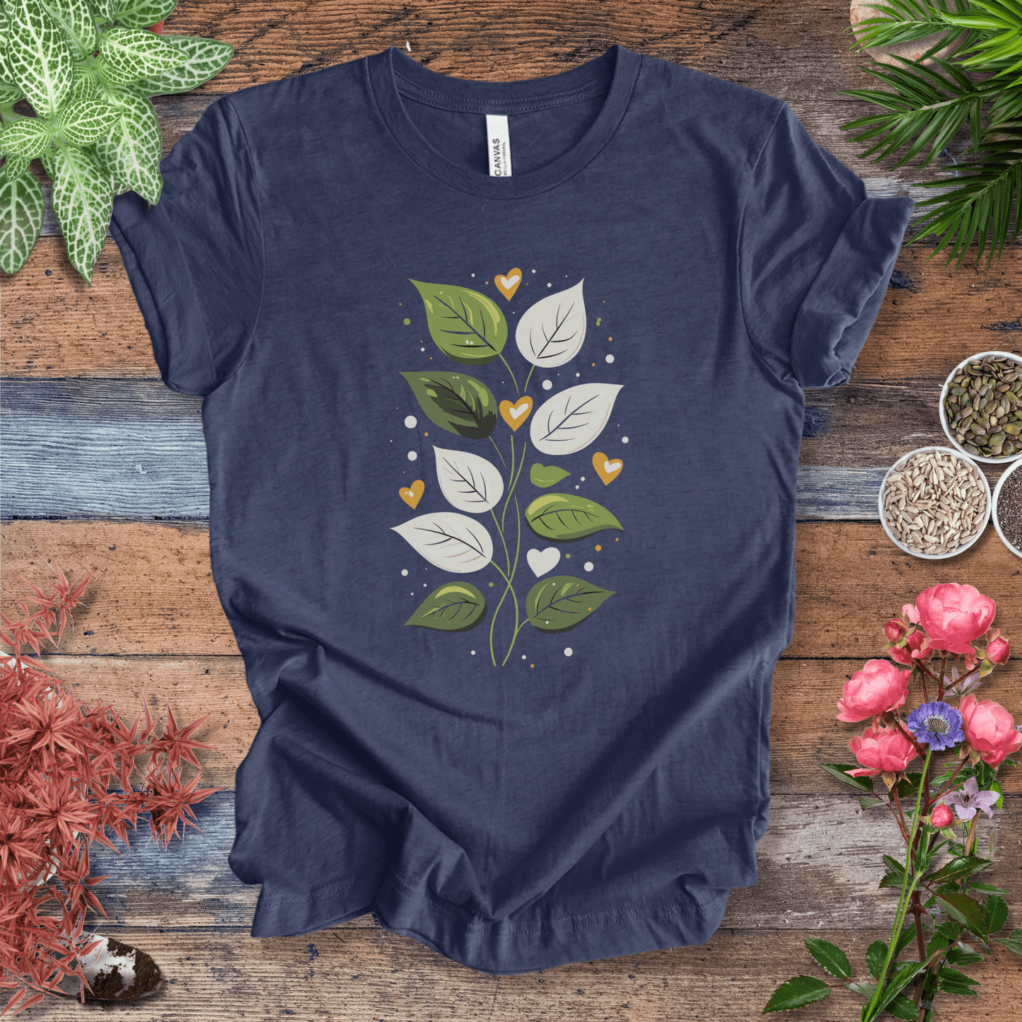 Printify T-Shirt Heather Navy / S Heartfelt Greenery T-Shirt
