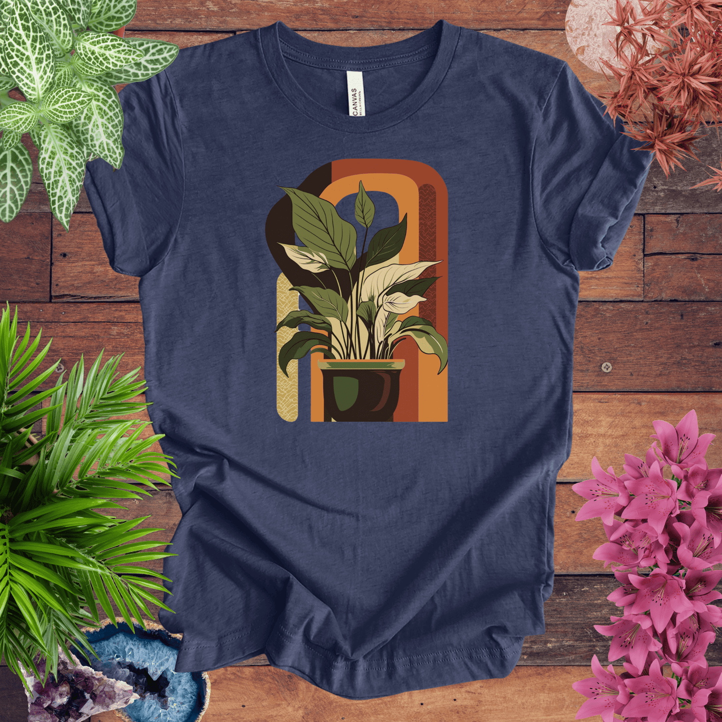 Printify T-Shirt Heather Navy / S Houseplants Retro Waves T-Shirt