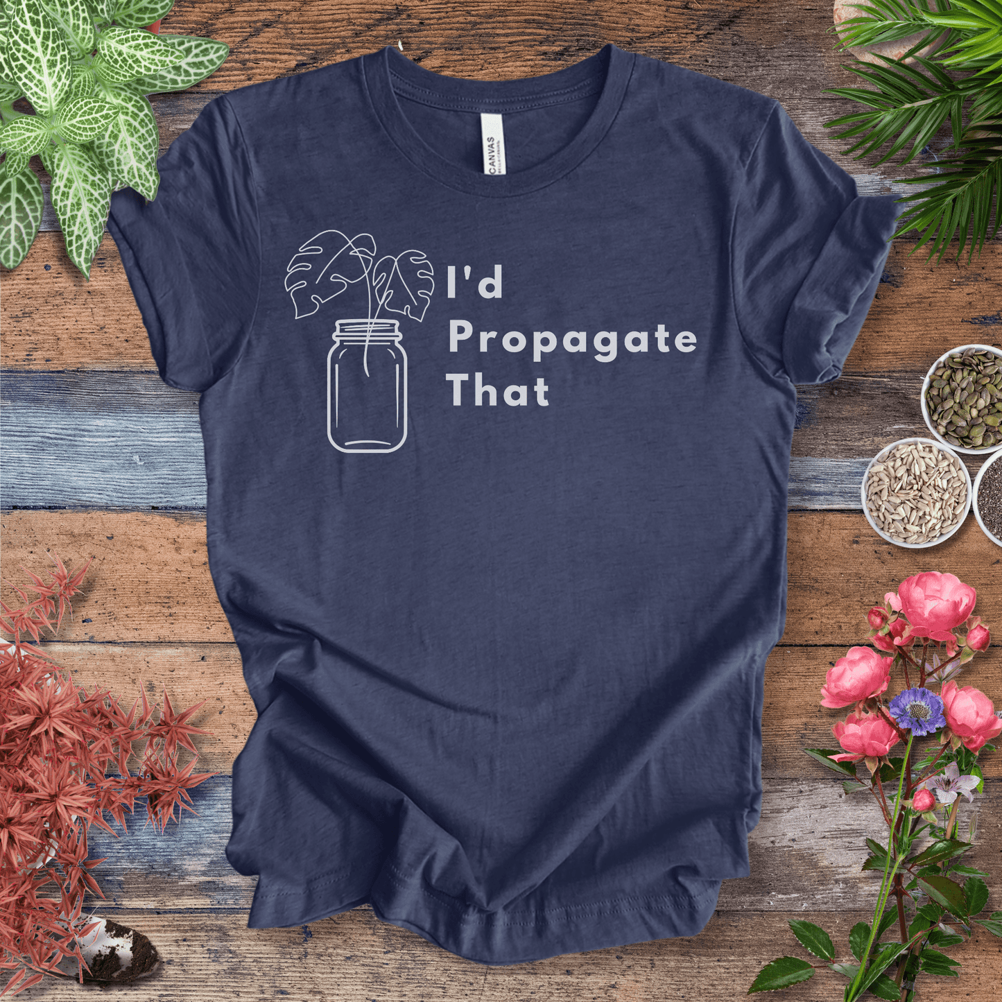 Printify T-Shirt Heather Navy / S I’d Propagate That – Monstera Jar T‑Shirt