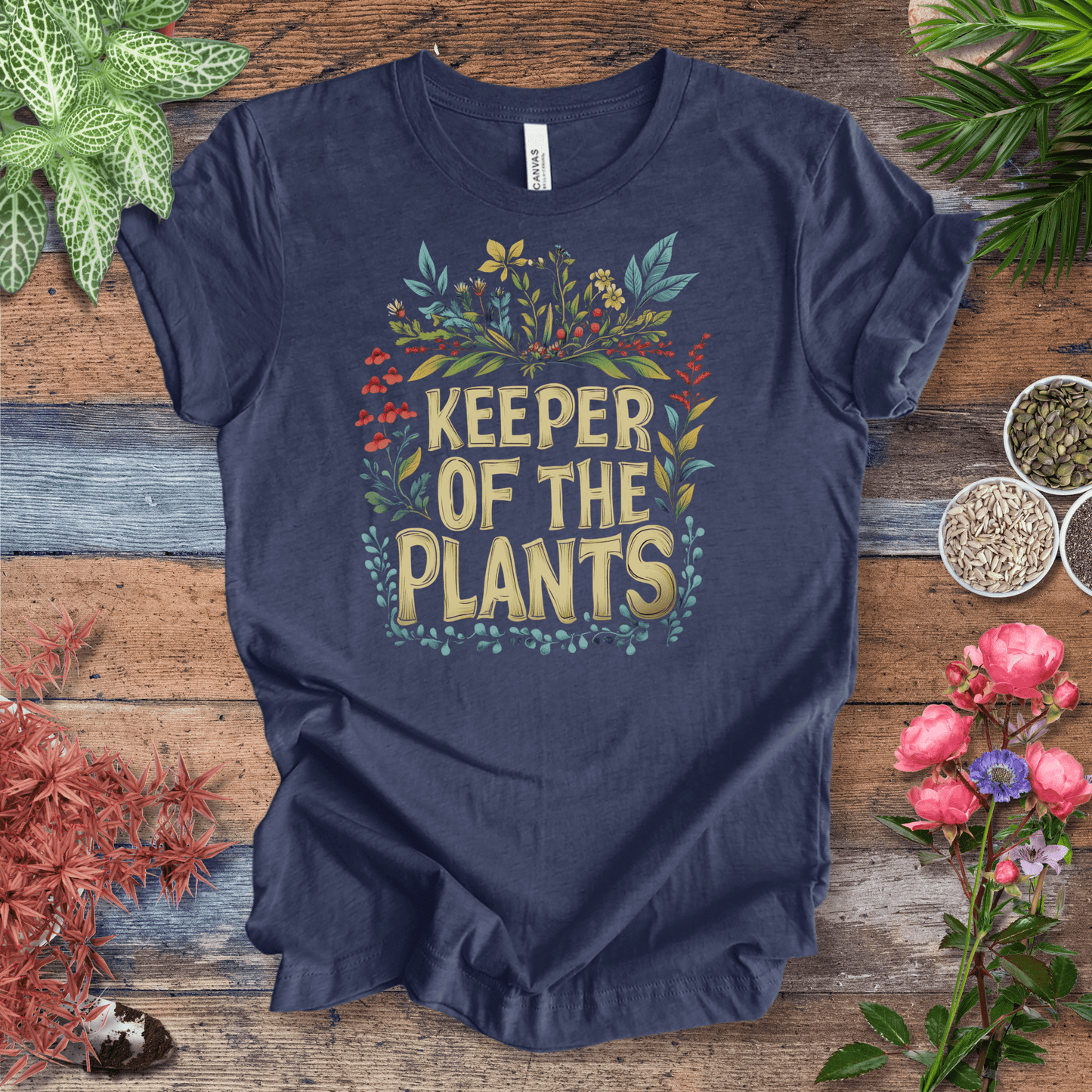 Printify T-Shirt Heather Navy / S Keeper of the Plants – Colorful Blooms Edition | Plant Lover Tee