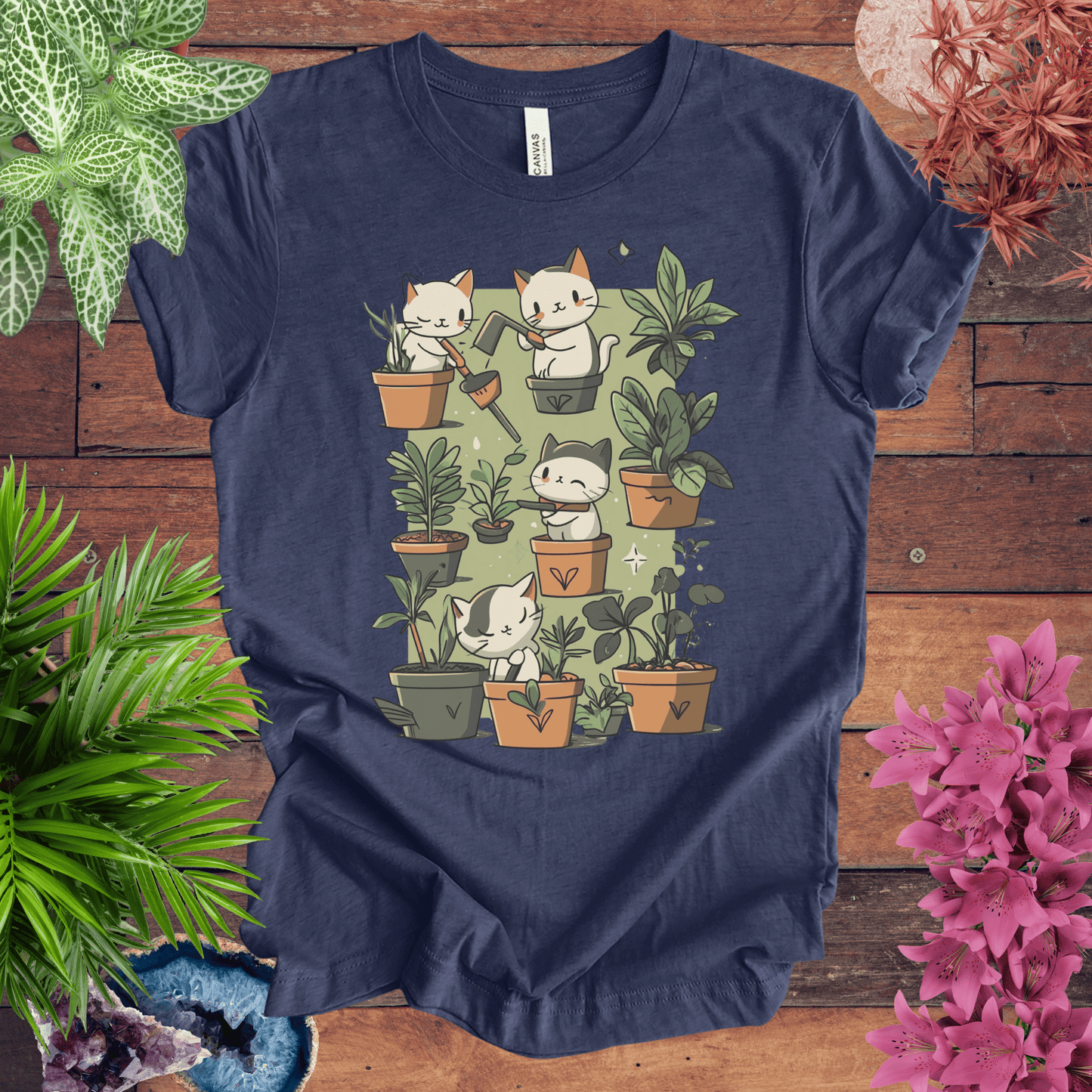 Printify T-Shirt Heather Navy / S Kittens in the Garden T-Shirt
