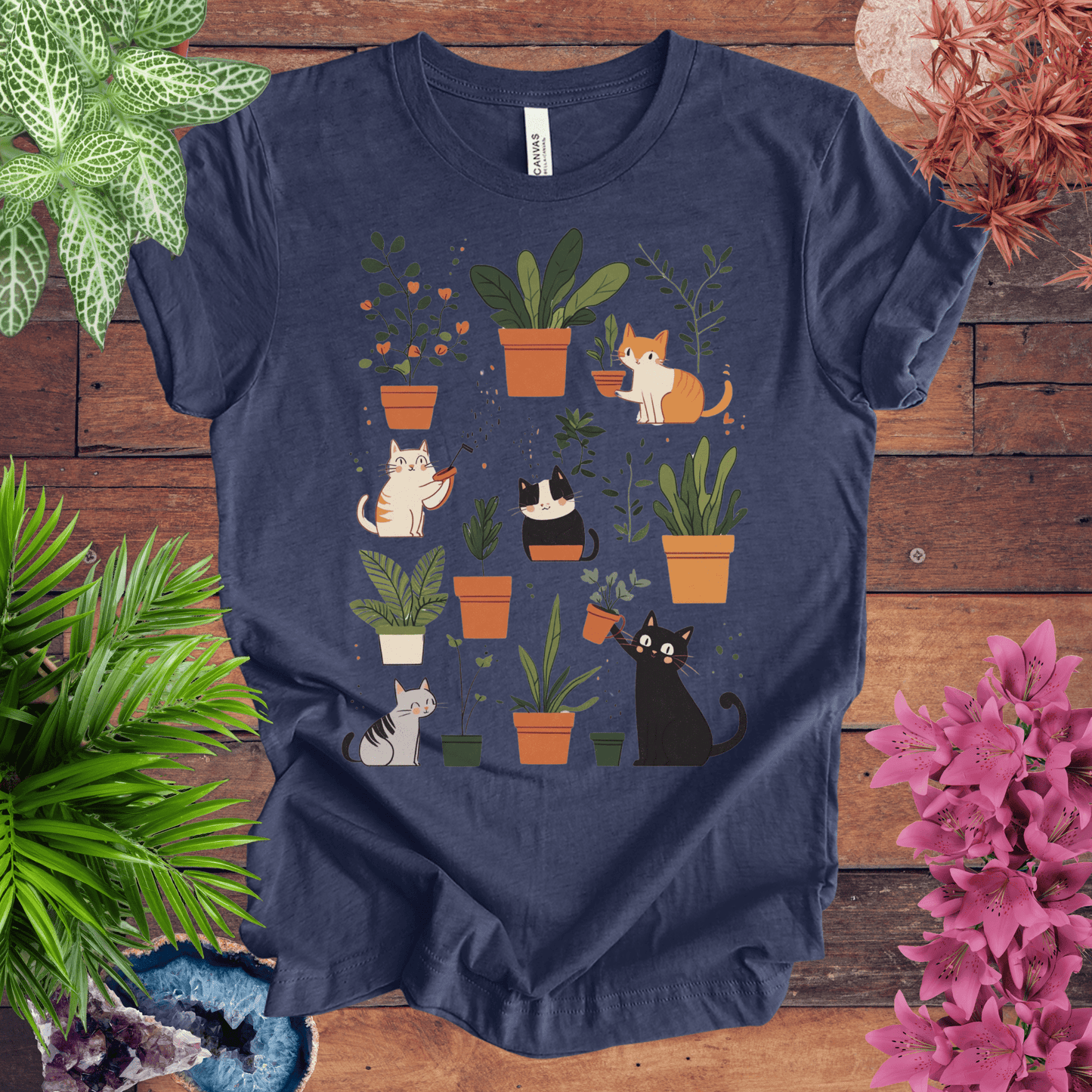 Printify T-Shirt Heather Navy / S Kittens Tending Their Garden T-Shirt
