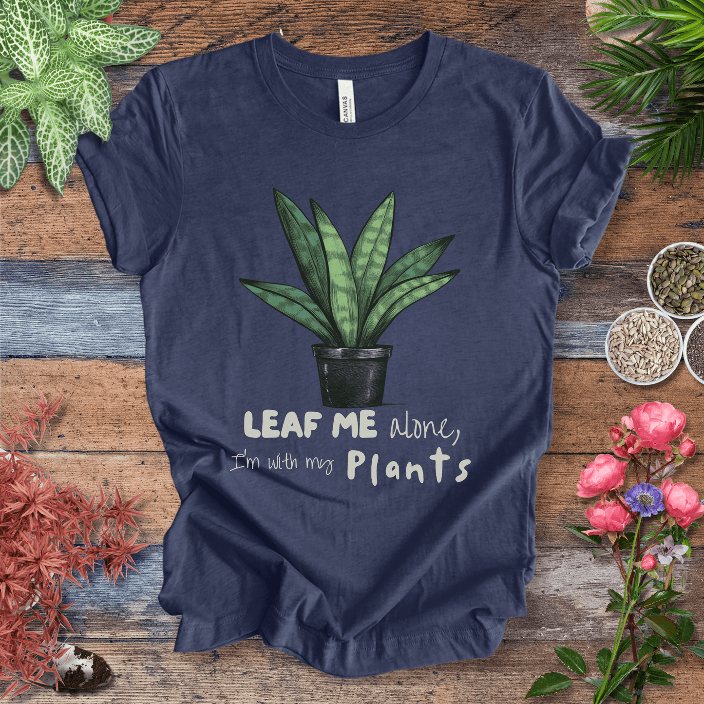 Printify T-Shirt Heather Navy / S "Leaf Me Alone" Funny Snake Plant Lover T-Shirt