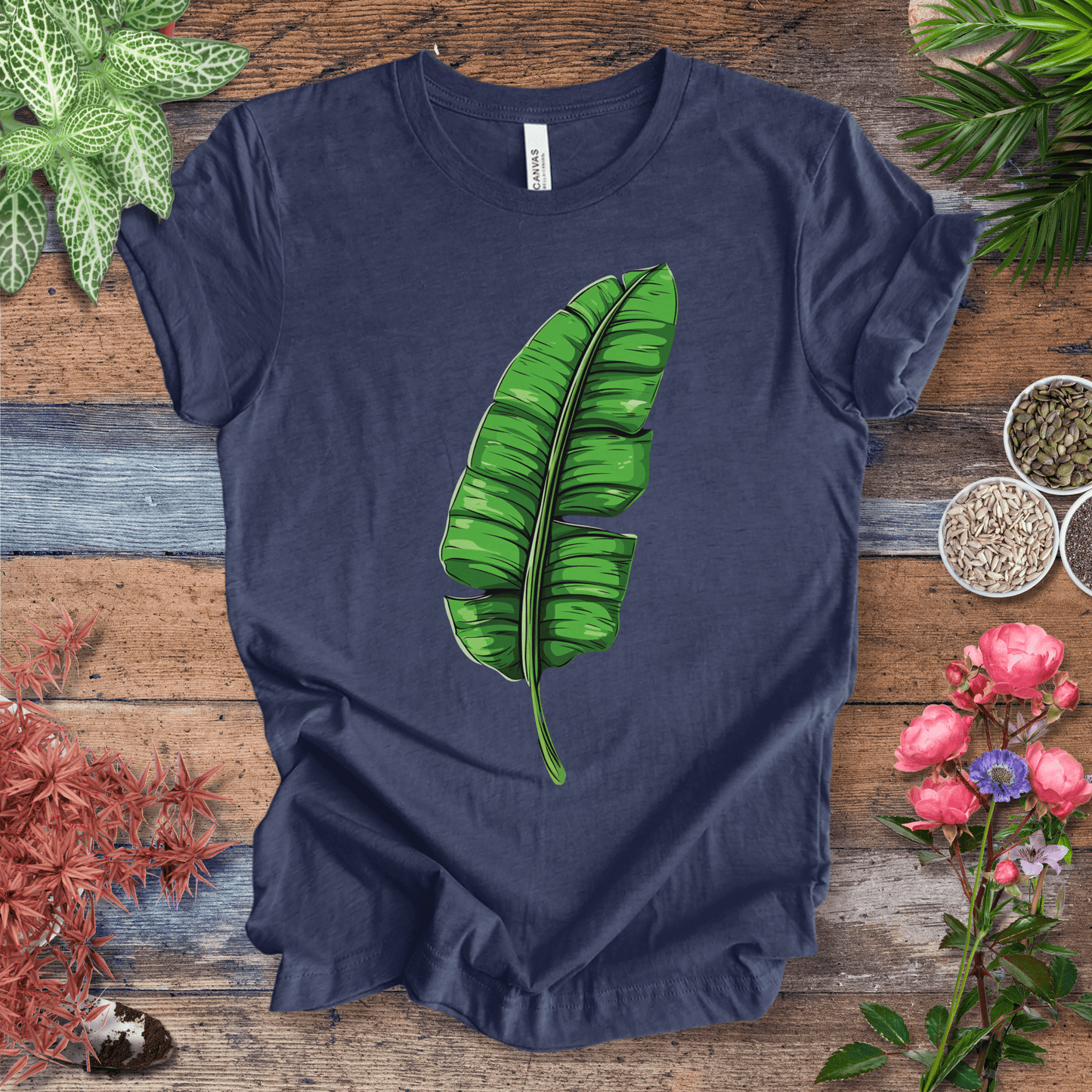 Printify T-Shirt Heather Navy / S Minimalist Banana Leaf T-Shirt
