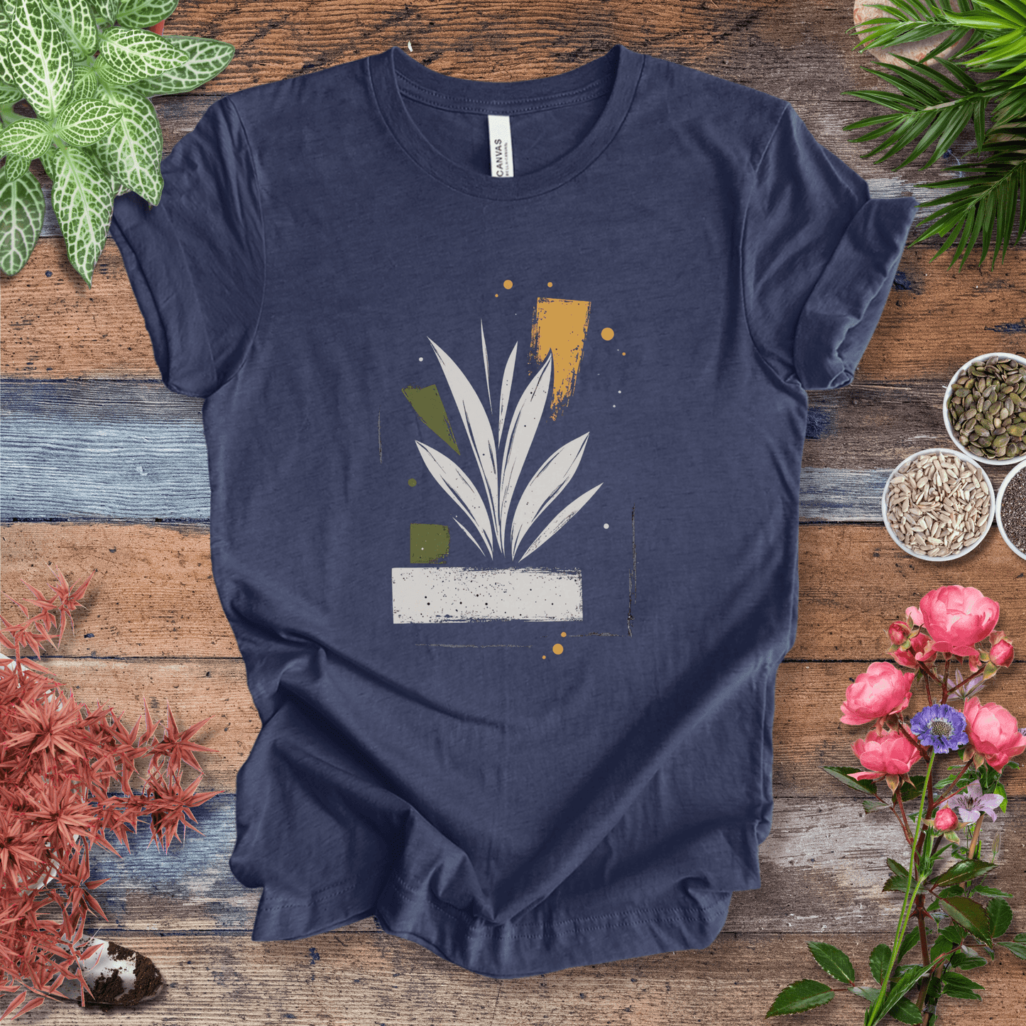 Printify T-Shirt Heather Navy / S Modern Botanical Art T-Shirt