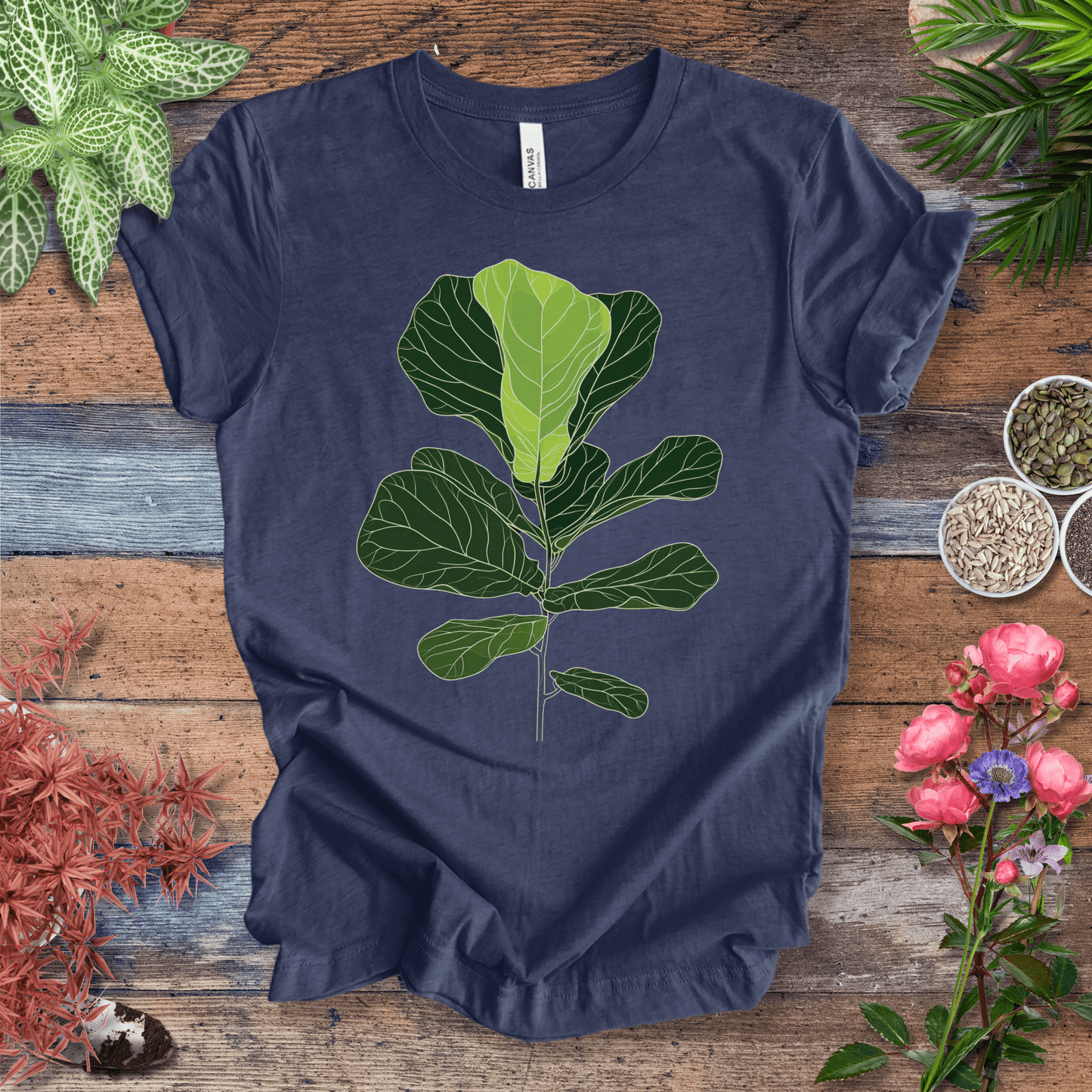 Printify T-Shirt Heather Navy / S Modern Minimalist Fiddle Leaf T-Shirt