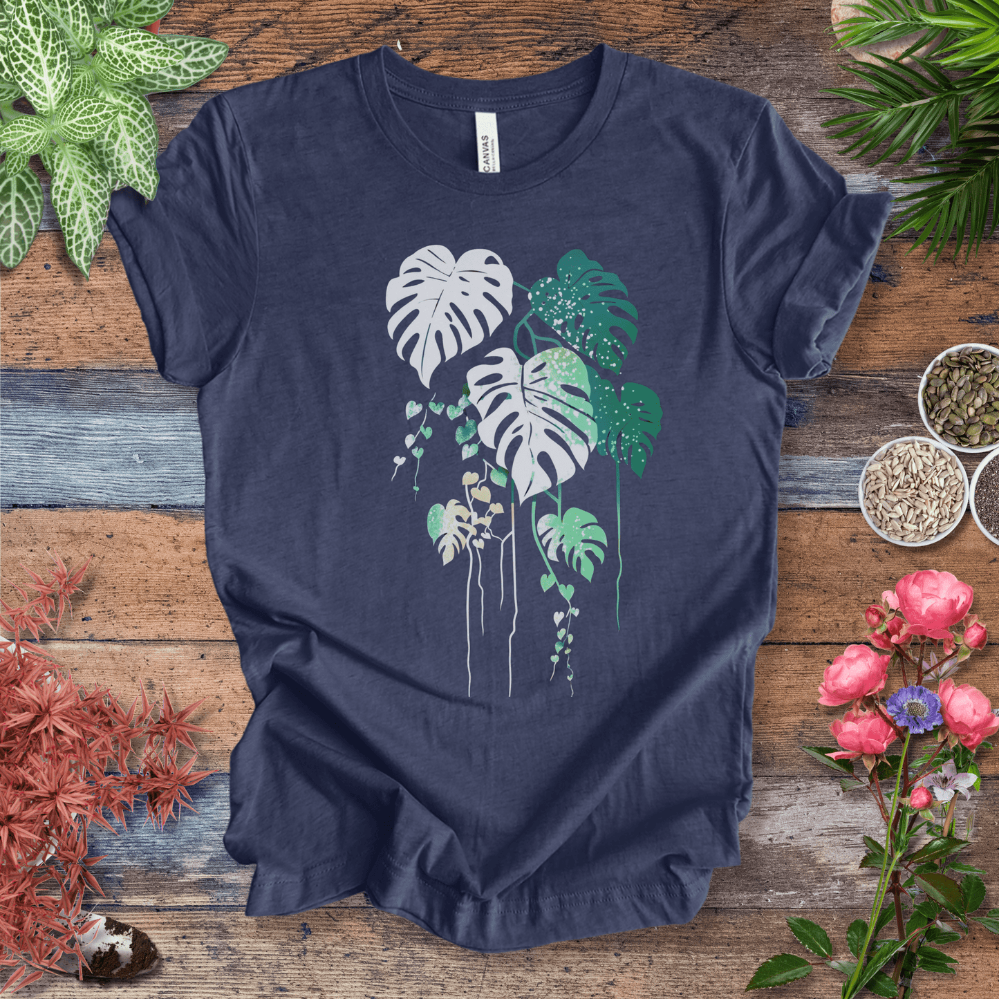 Printify T-Shirt Heather Navy / S Monstera Splash Gradient Leaf T-Shirt