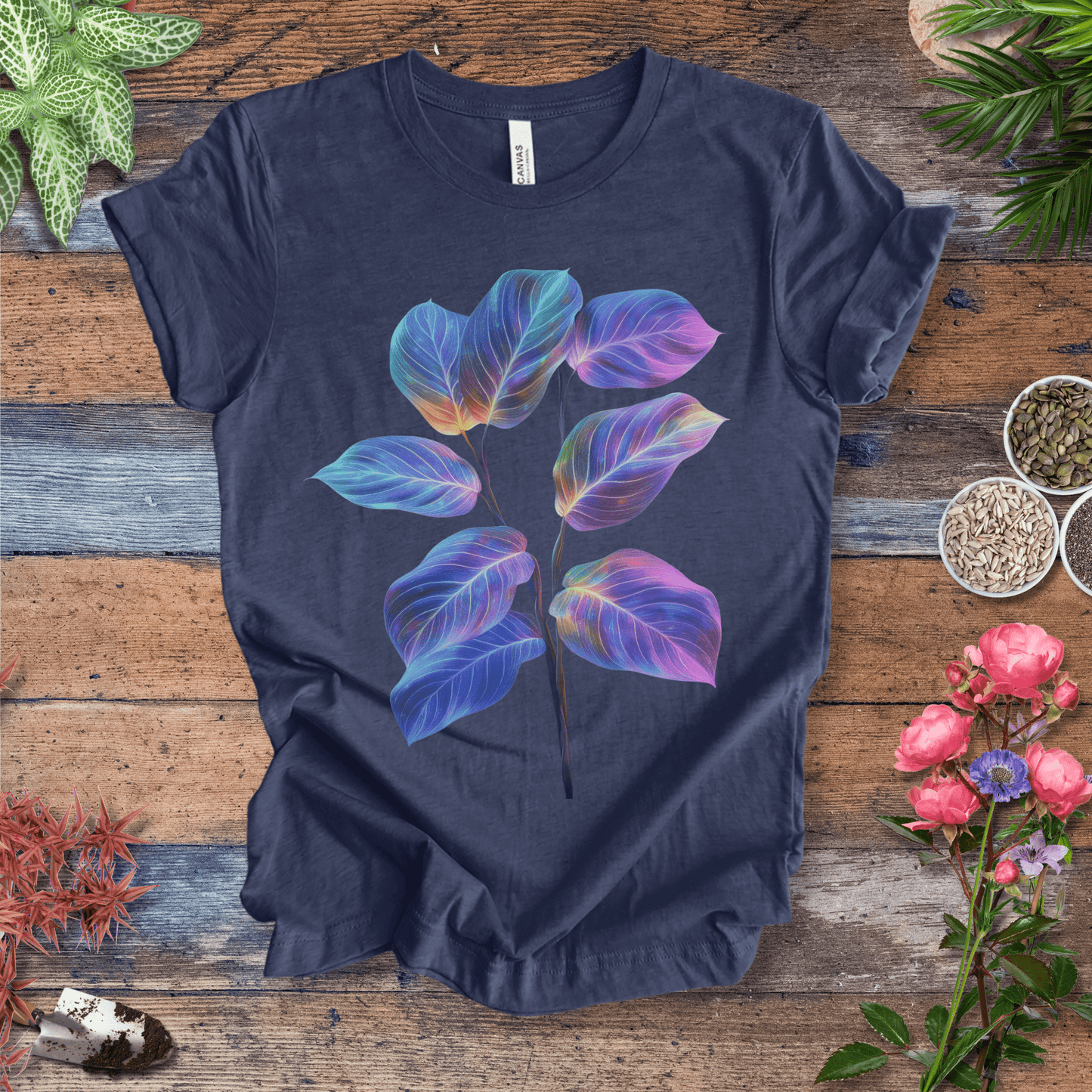Printify T-Shirt Heather Navy / S Neon Glow Calathea plant T-Shirt