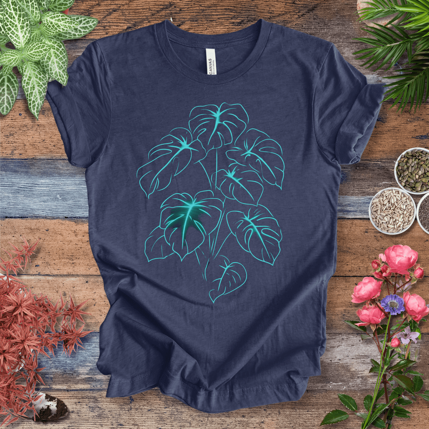 Printify T-Shirt Heather Navy / S Neon Jungle Monstera Leaves Glow in the Dark T-Shirt