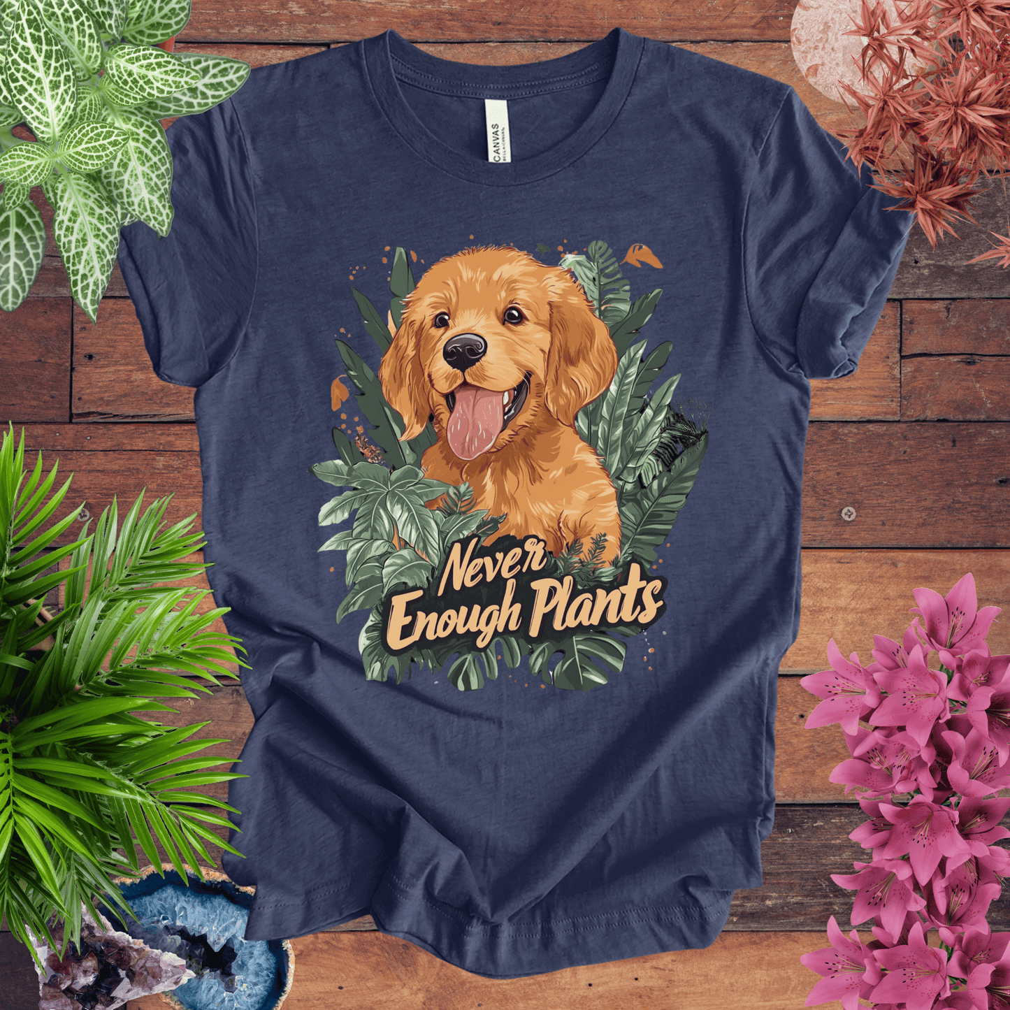 Printify T-Shirt Heather Navy / S Never Enough Plants - Golden Retriever Edition T-Shirt