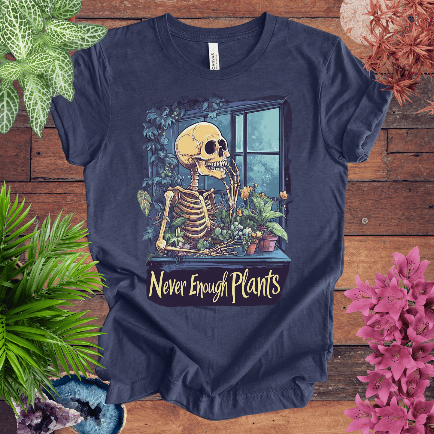 Printify T-Shirt Heather Navy / S Never Enough Plants Skeleton T-Shirt