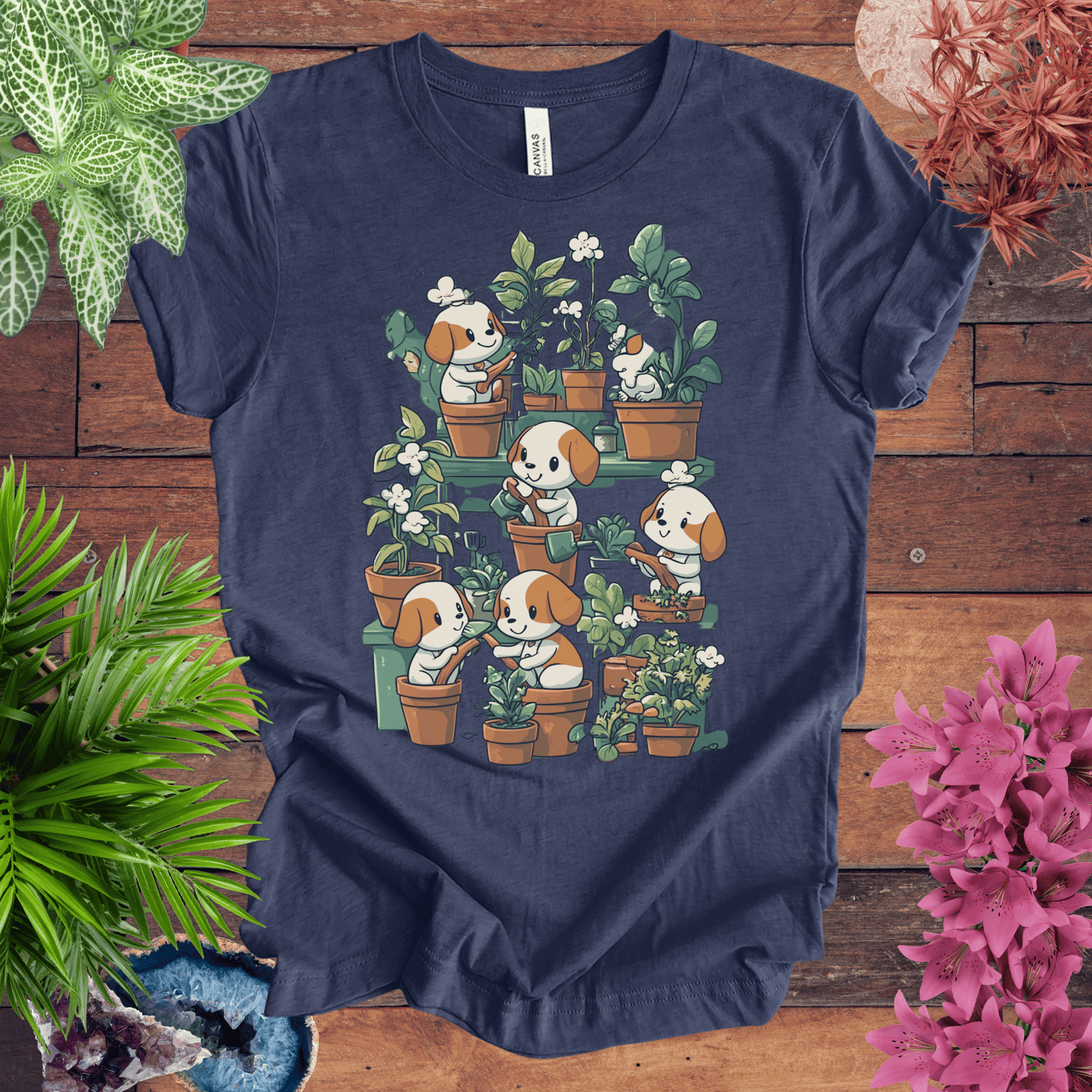 Printify T-Shirt Heather Navy / S Puppy Garden Gathering T-Shirt