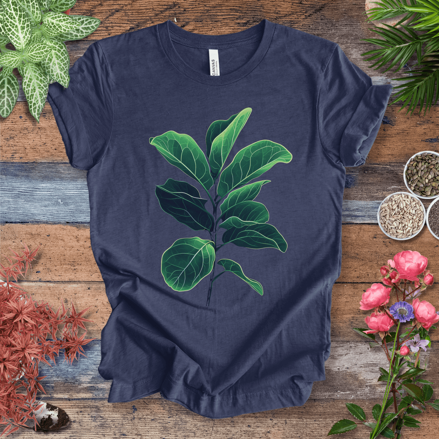 Printify T-Shirt Heather Navy / S Radiant Fiddle Leaf Glow T-Shirt