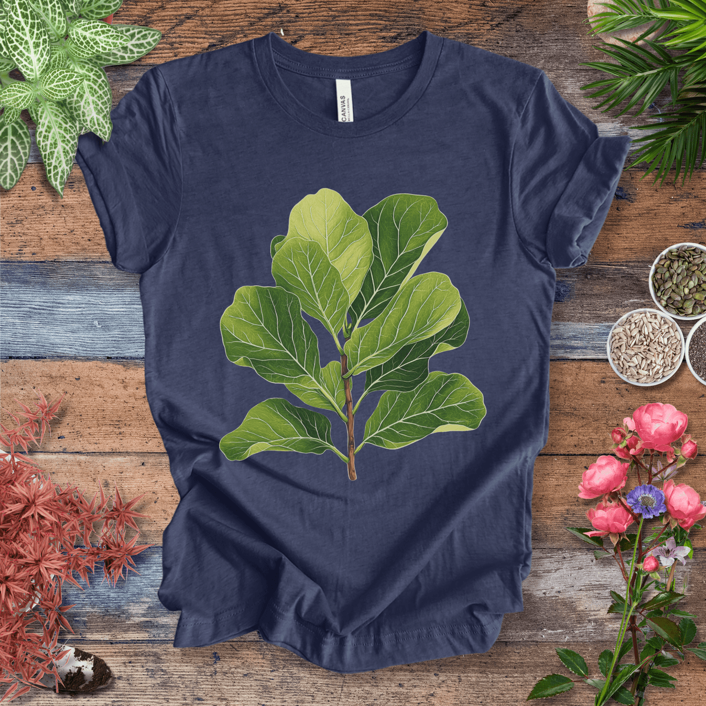 Printify T-Shirt Heather Navy / S Realistic Fiddle Leaf Fig T-Shirt