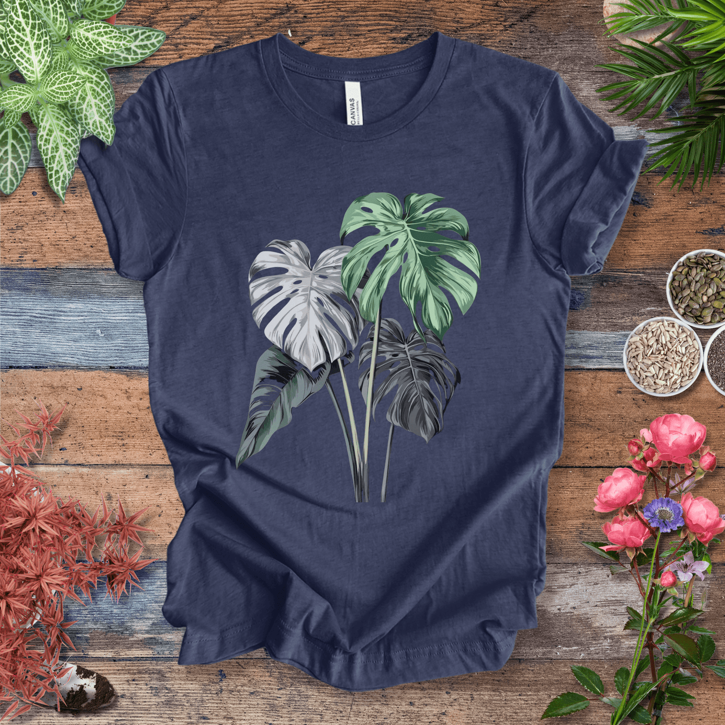 Printify T-Shirt Heather Navy / S Realistic Monstera Plant T-Shirt