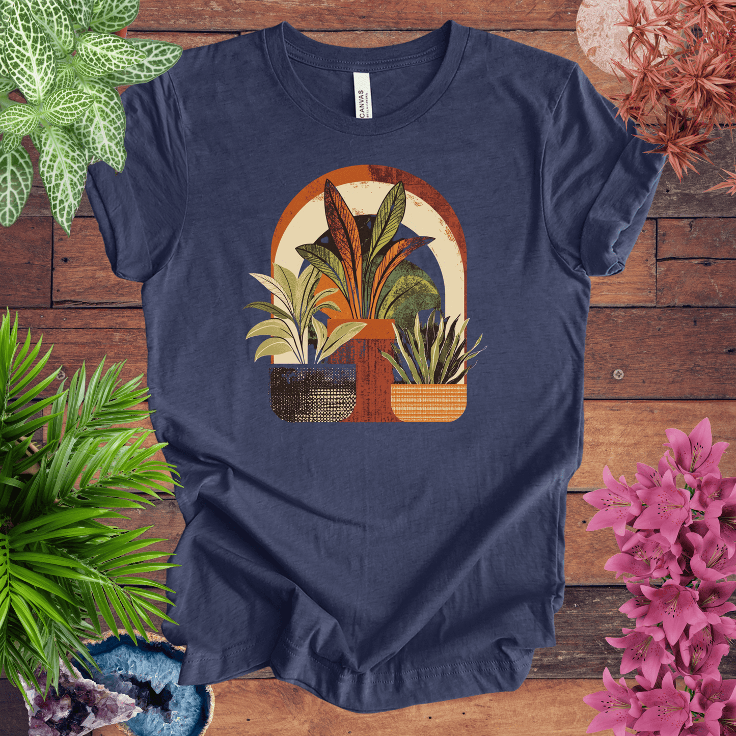Printify T-Shirt Heather Navy / S Retro Boho Plant Arch T-Shirt