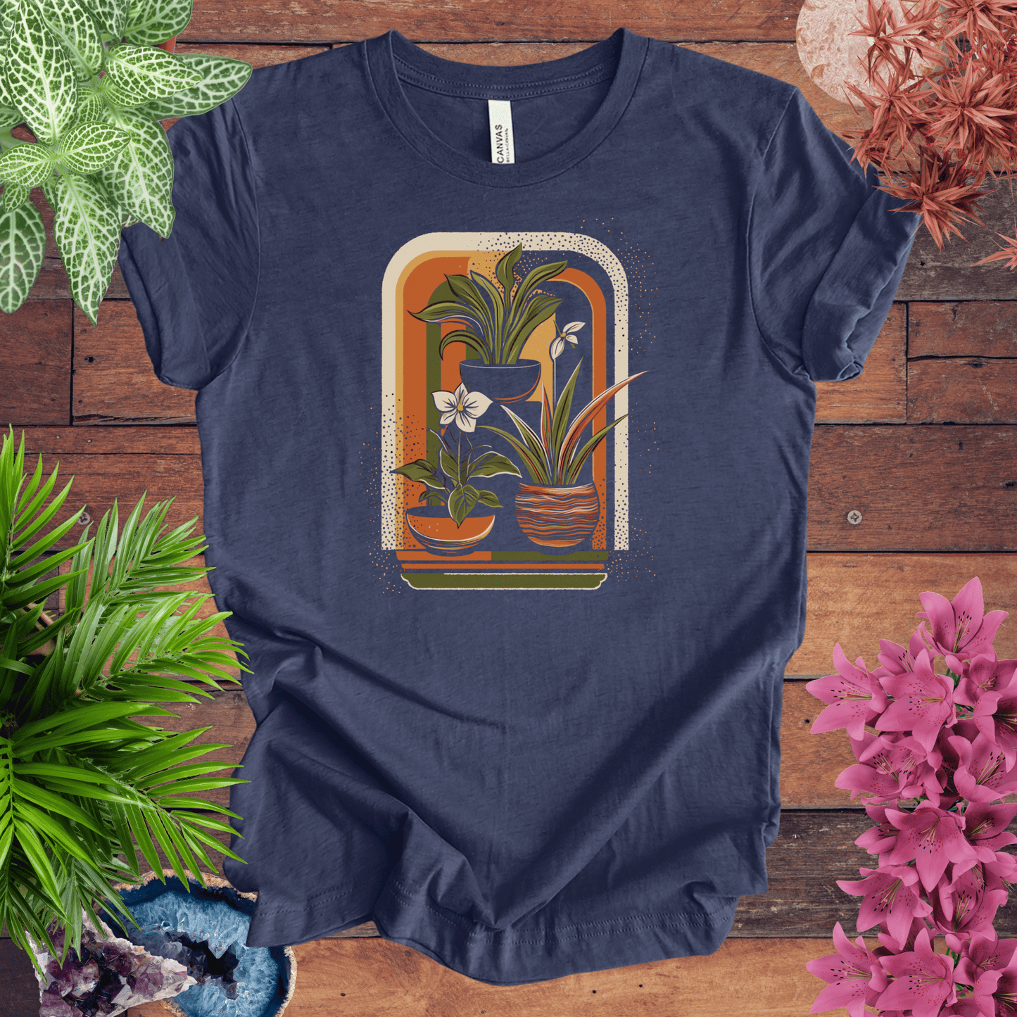 Printify T-Shirt Heather Navy / S Retro Houseplants Waves T-Shirt