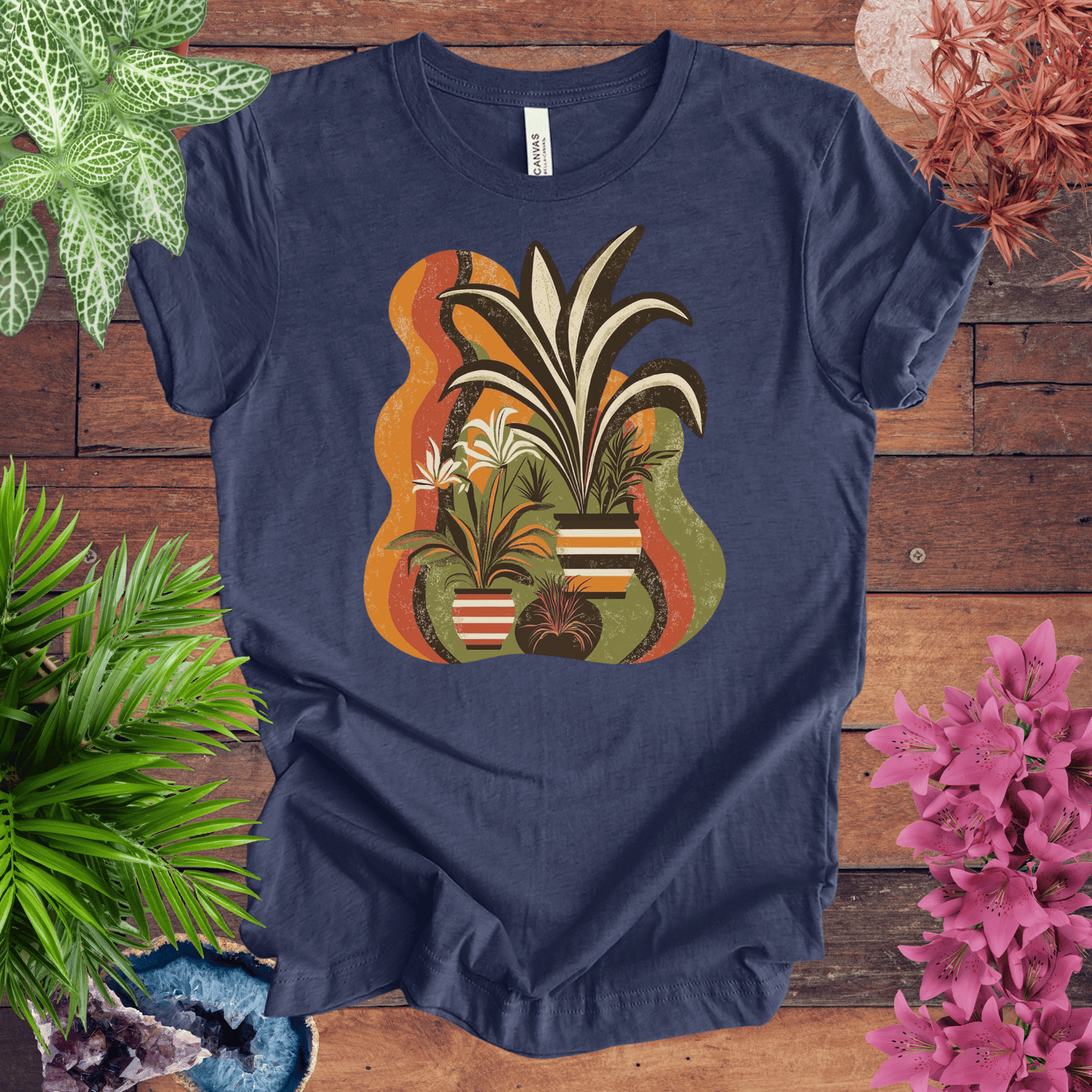 Printify T-Shirt Heather Navy / S Retro Tropical Plant Waves T-Shirt