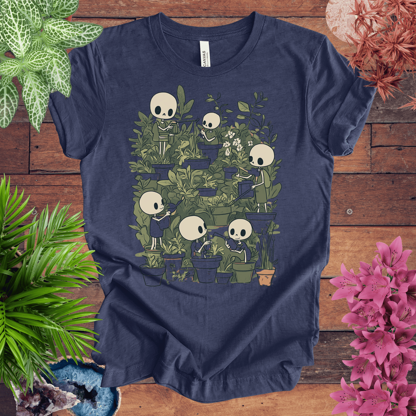 Printify T-Shirt Heather Navy / S Skeleton Gardener - Eternal Green Thumb T-Shirt
