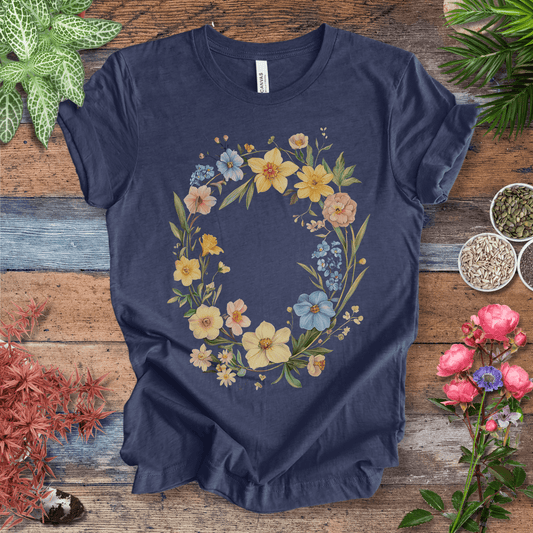 Printify T-Shirt Heather Navy / S Spring Meadow Floral Wreath T-Shirt