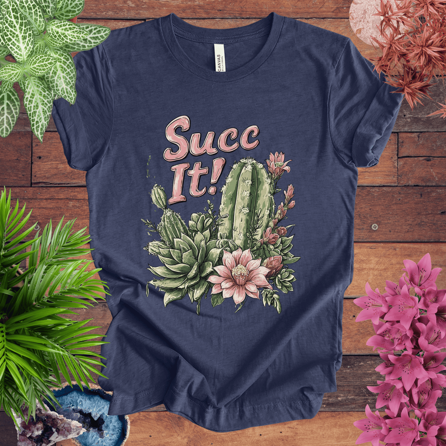 Printify T-Shirt Heather Navy / S Succ It! - Cactus Lover T-Shirt